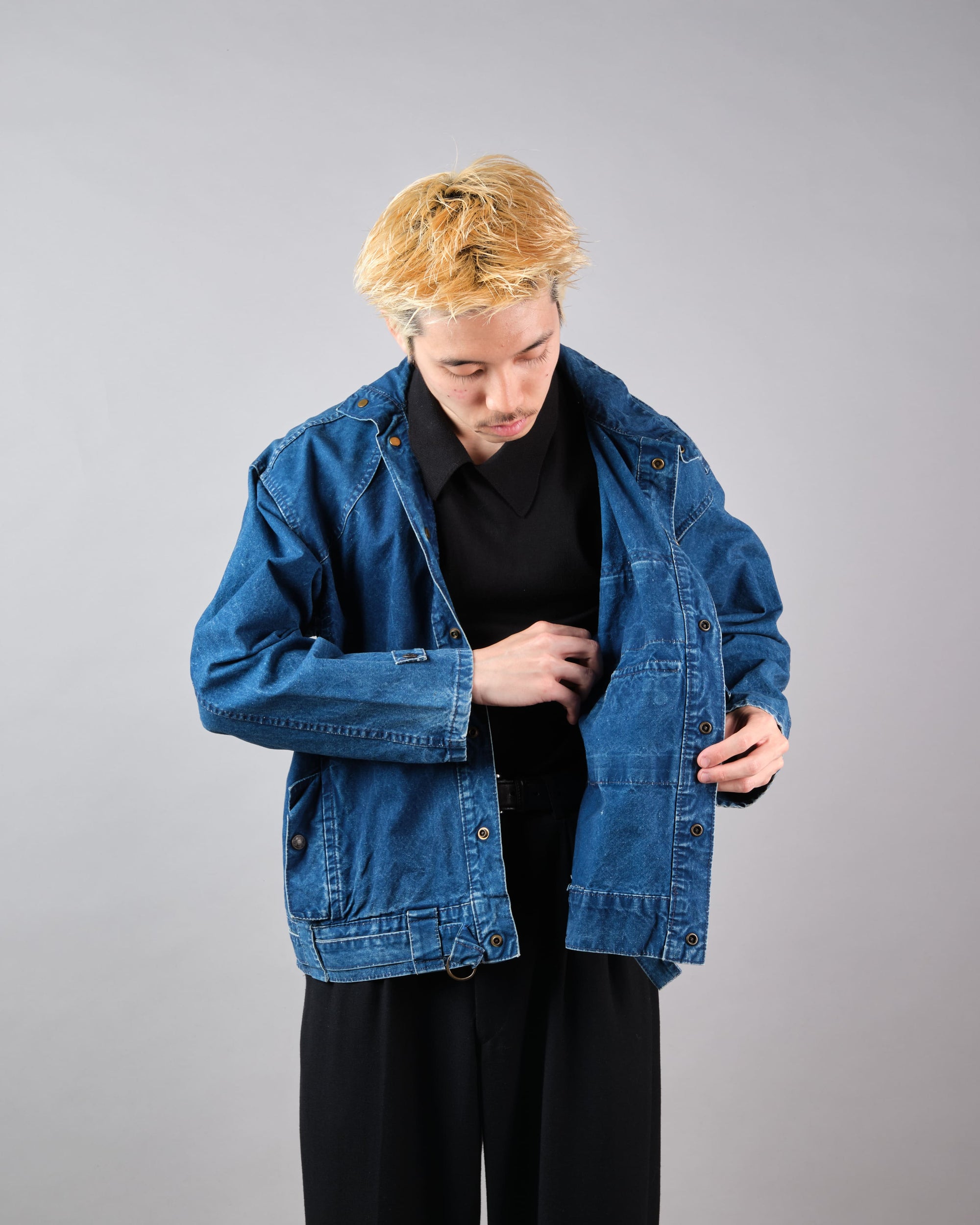 ［~70’s］French Vintage Deformed Design Indigo Blue Cotton Jacket