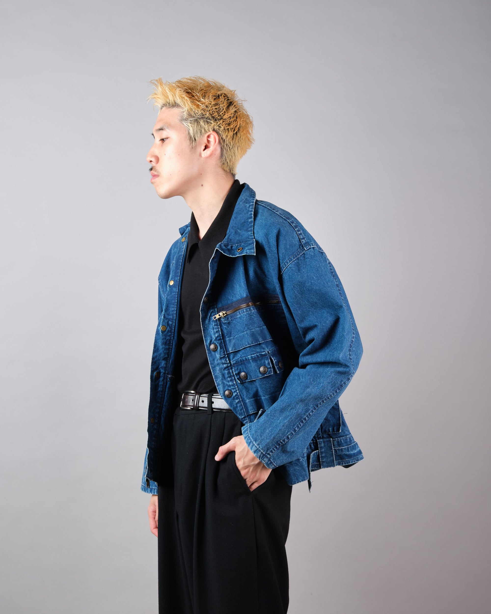 ［~70’s］French Vintage Deformed Design Indigo Blue Cotton Jacket