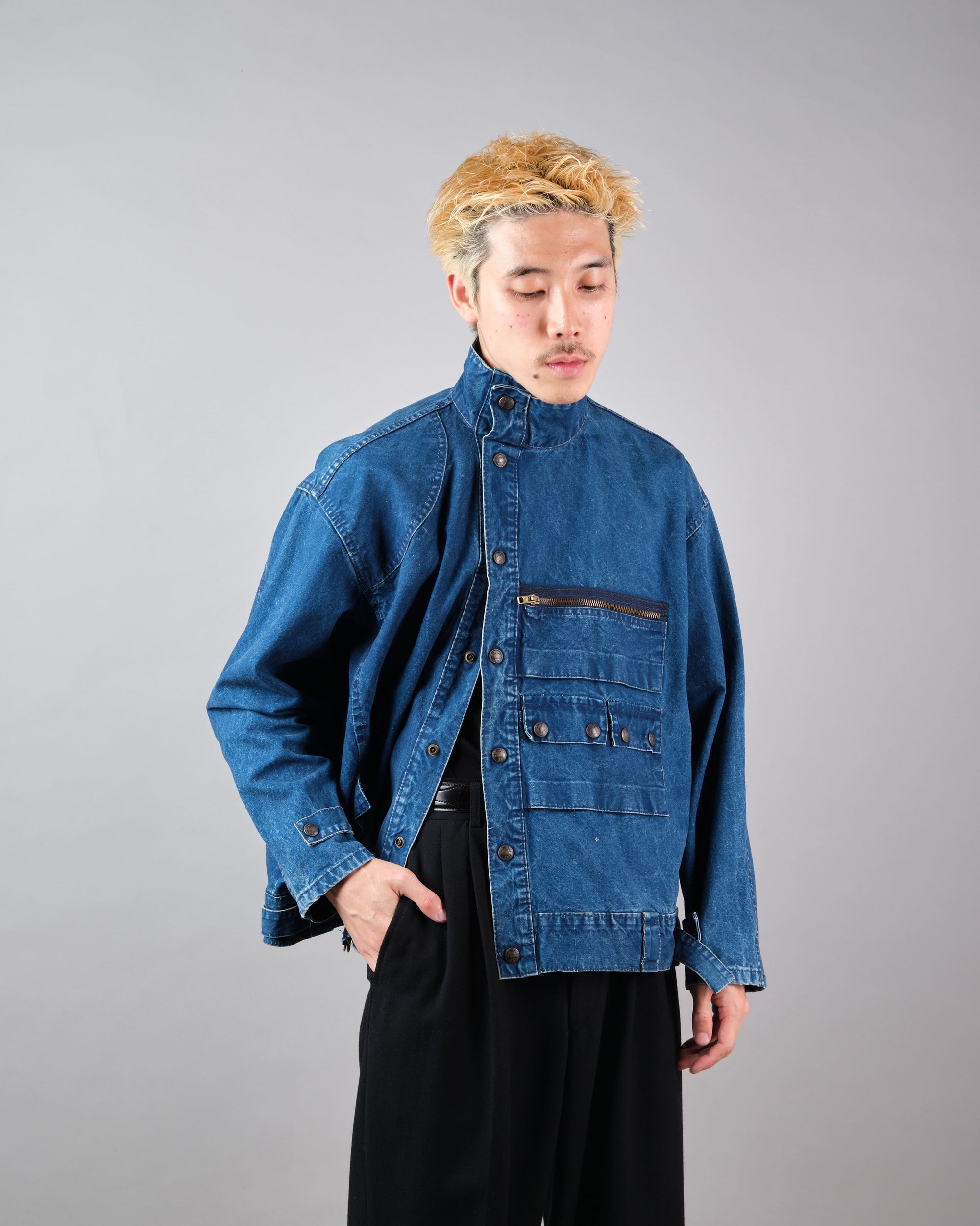 ［~70’s］French Vintage Deformed Design Indigo Blue Cotton Jacket