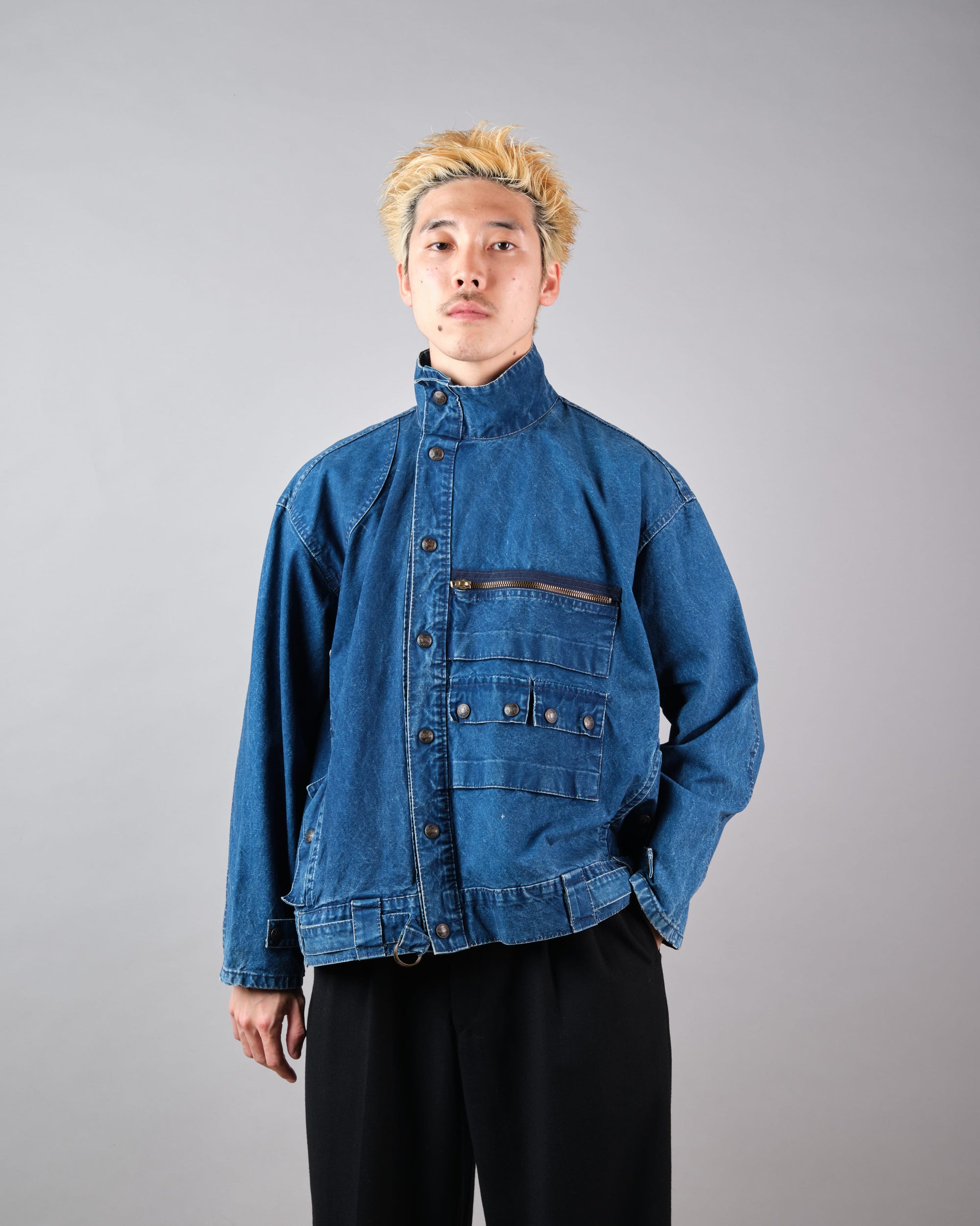 ［~70’s］French Vintage Deformed Design Indigo Blue Cotton Jacket
