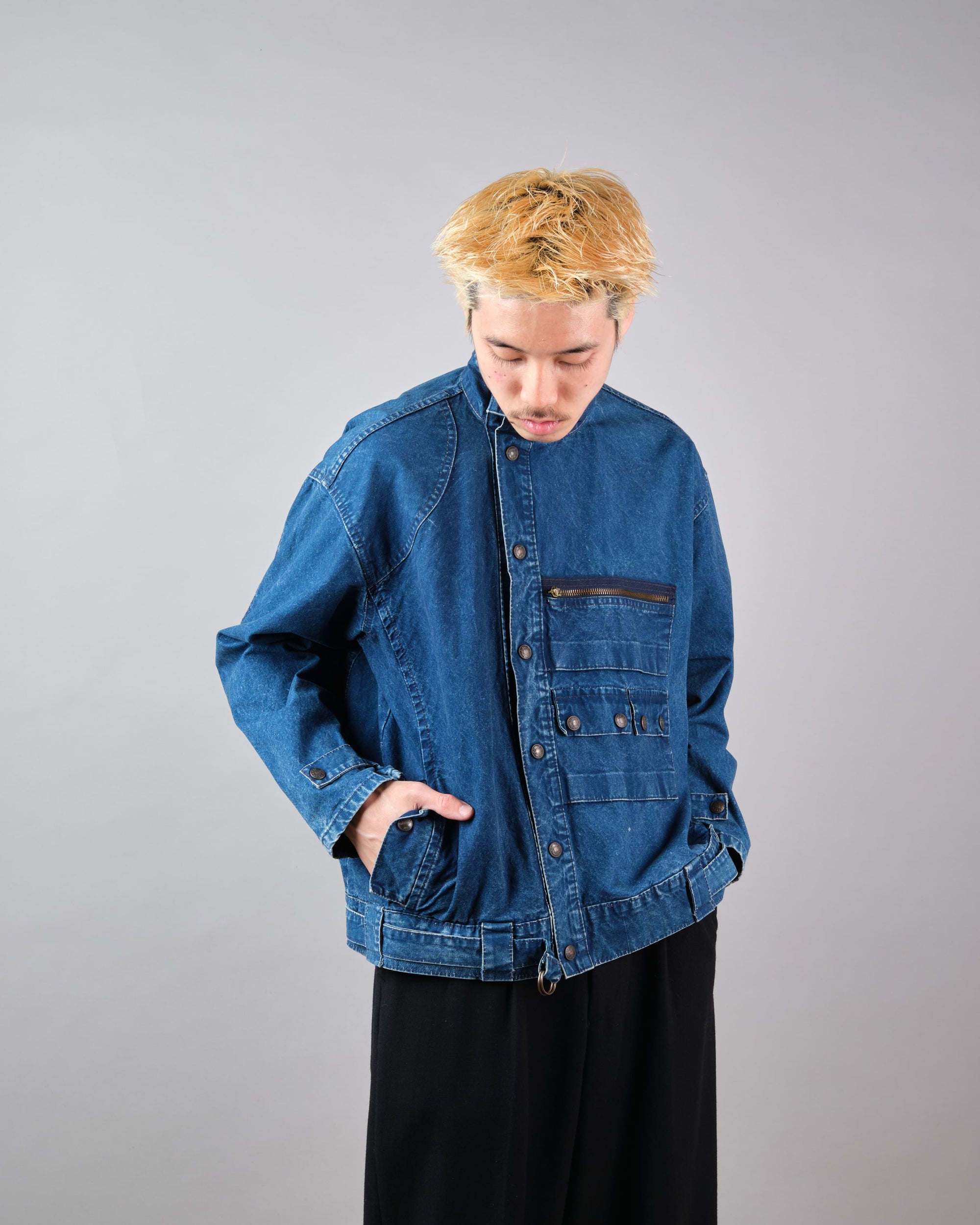［~70’s］French Vintage Deformed Design Indigo Blue Cotton Jacket