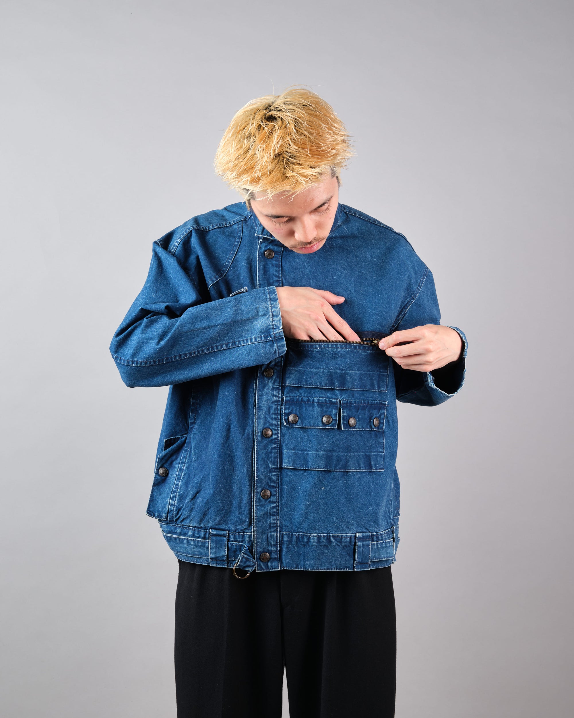 ［~70’s］French Vintage Deformed Design Indigo Blue Cotton Jacket