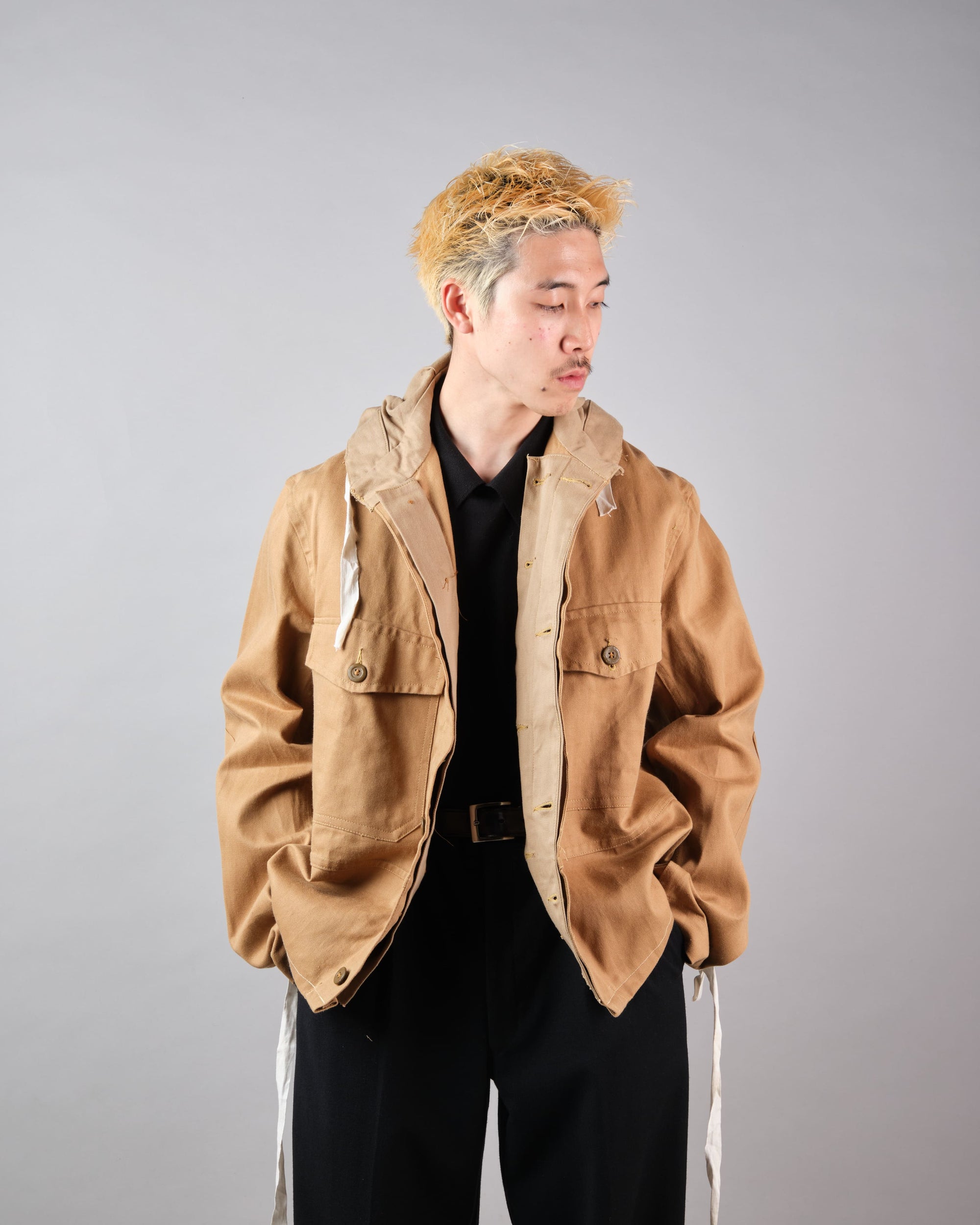 【~60's】British Vintage Khaki Drill Hooded Jacket Size.44 "MEKANEER" "Dead Stock"