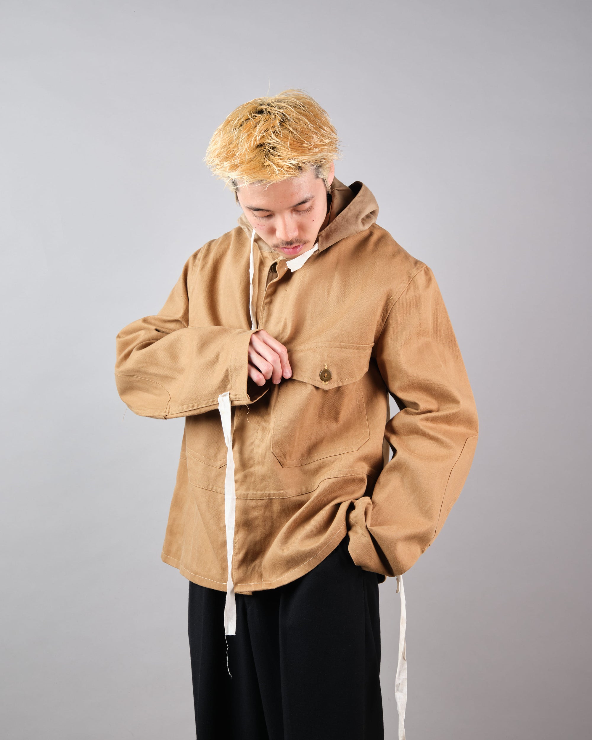 【~60's】British Vintage Khaki Drill Hooded Jacket Size.44 "MEKANEER" "Dead Stock"