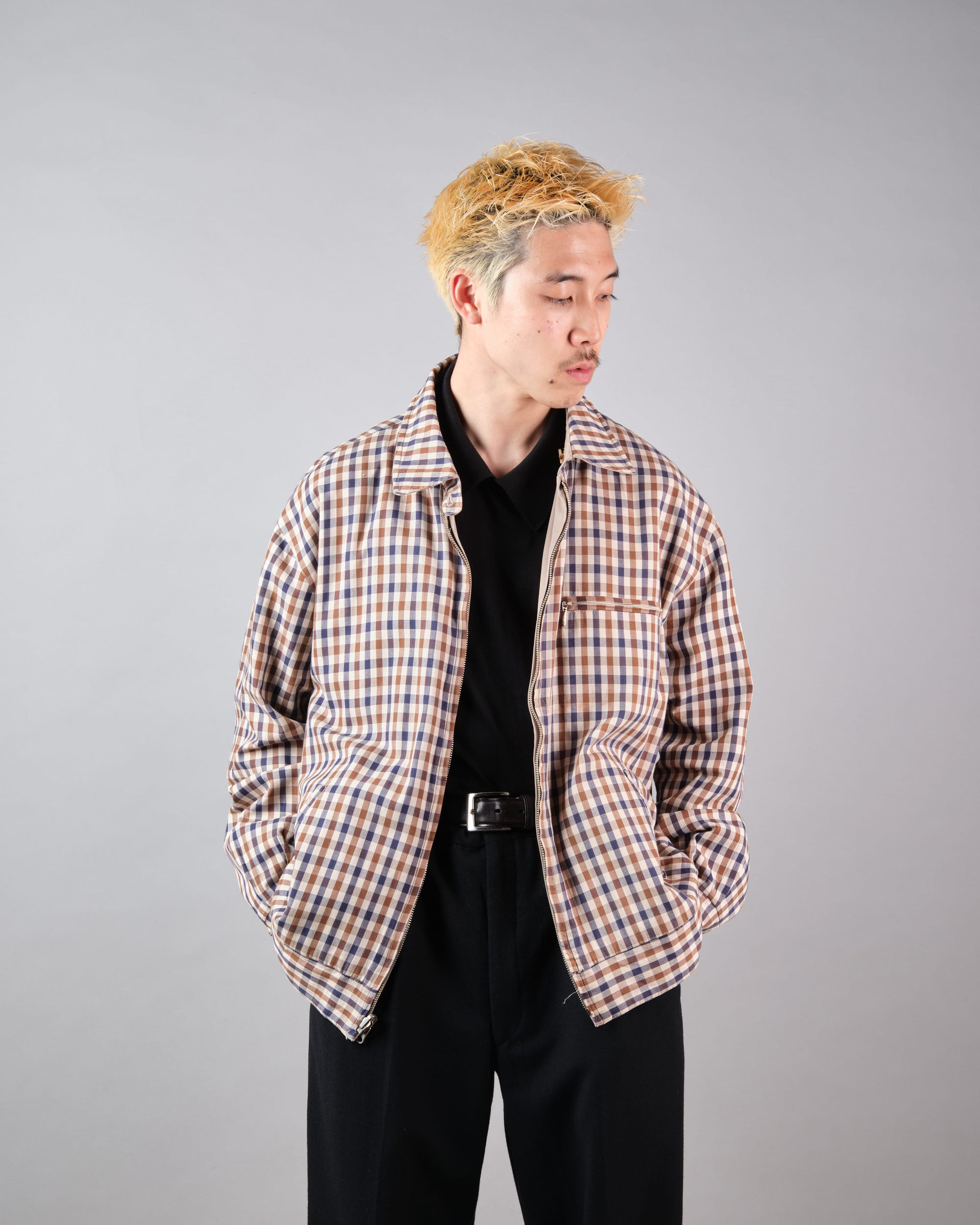 ［~00's］Old Aquascutum Club Check Reversible Harrington Jacket Size.M