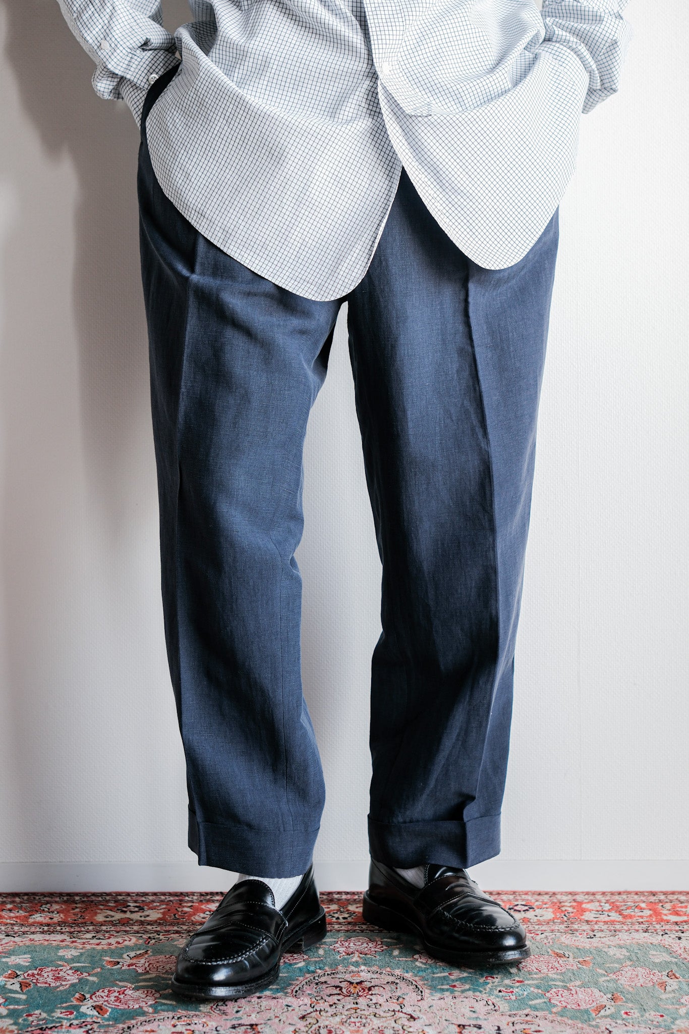 ［~00's］Old ARNYS PARIS In Tuck Turn Up Linen Silk Trousers Size.44