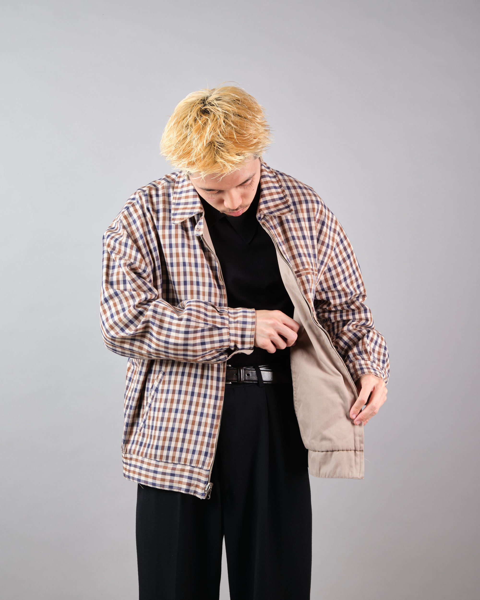 ［~00's］Old Aquascutum Club Check Reversible Harrington Jacket Size.M