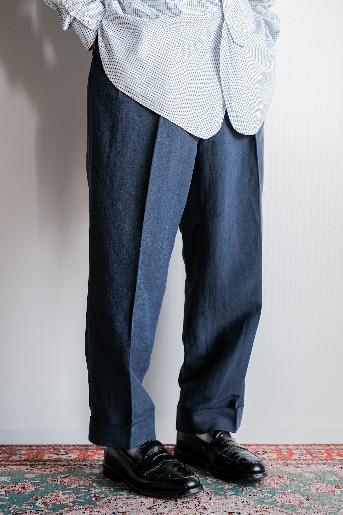 ［~00's］Old ARNYS PARIS In Tuck Turn Up Linen Silk Trousers Size.44