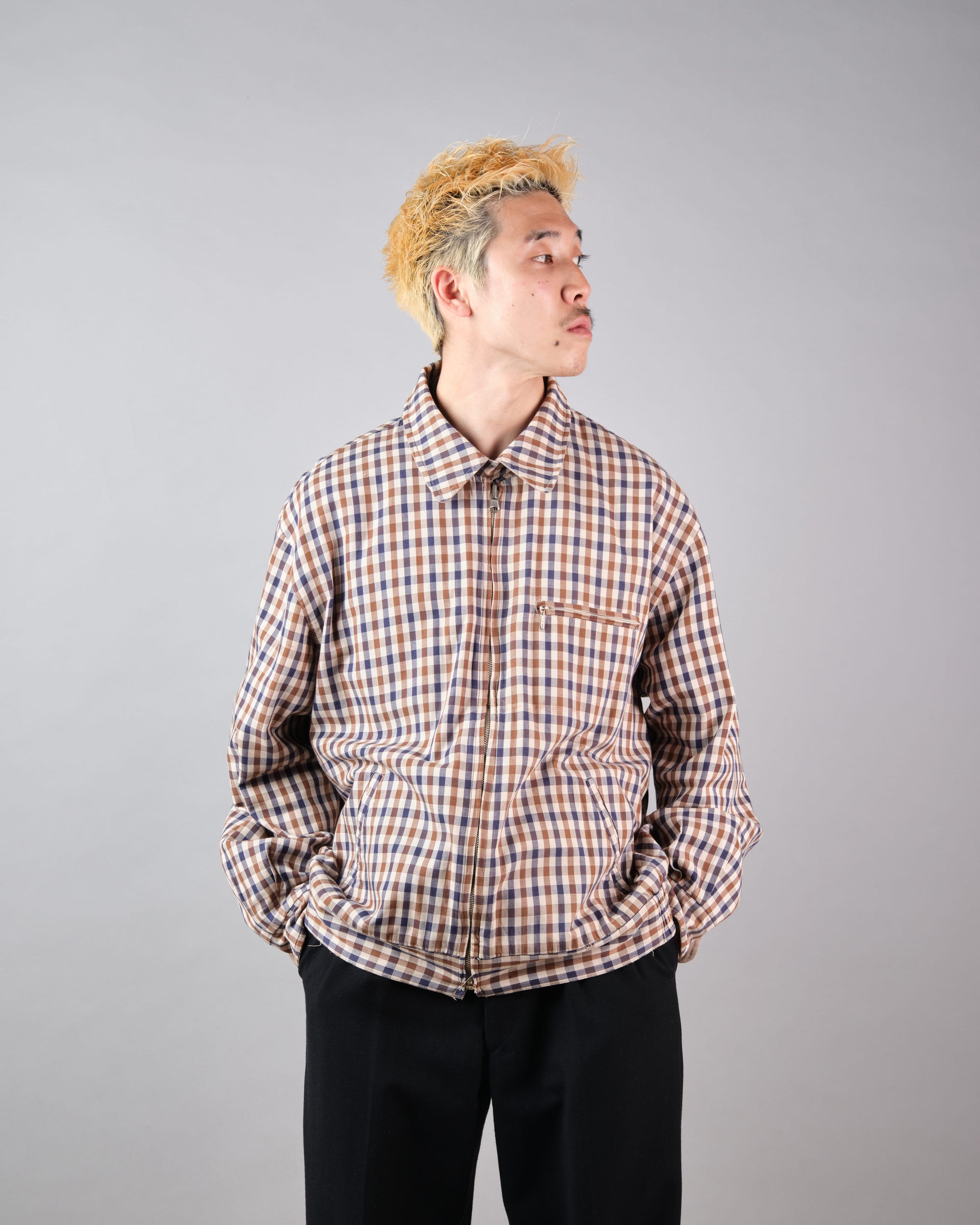 ［~00's］Old Aquascutum Club Check Reversible Harrington Jacket Size.M