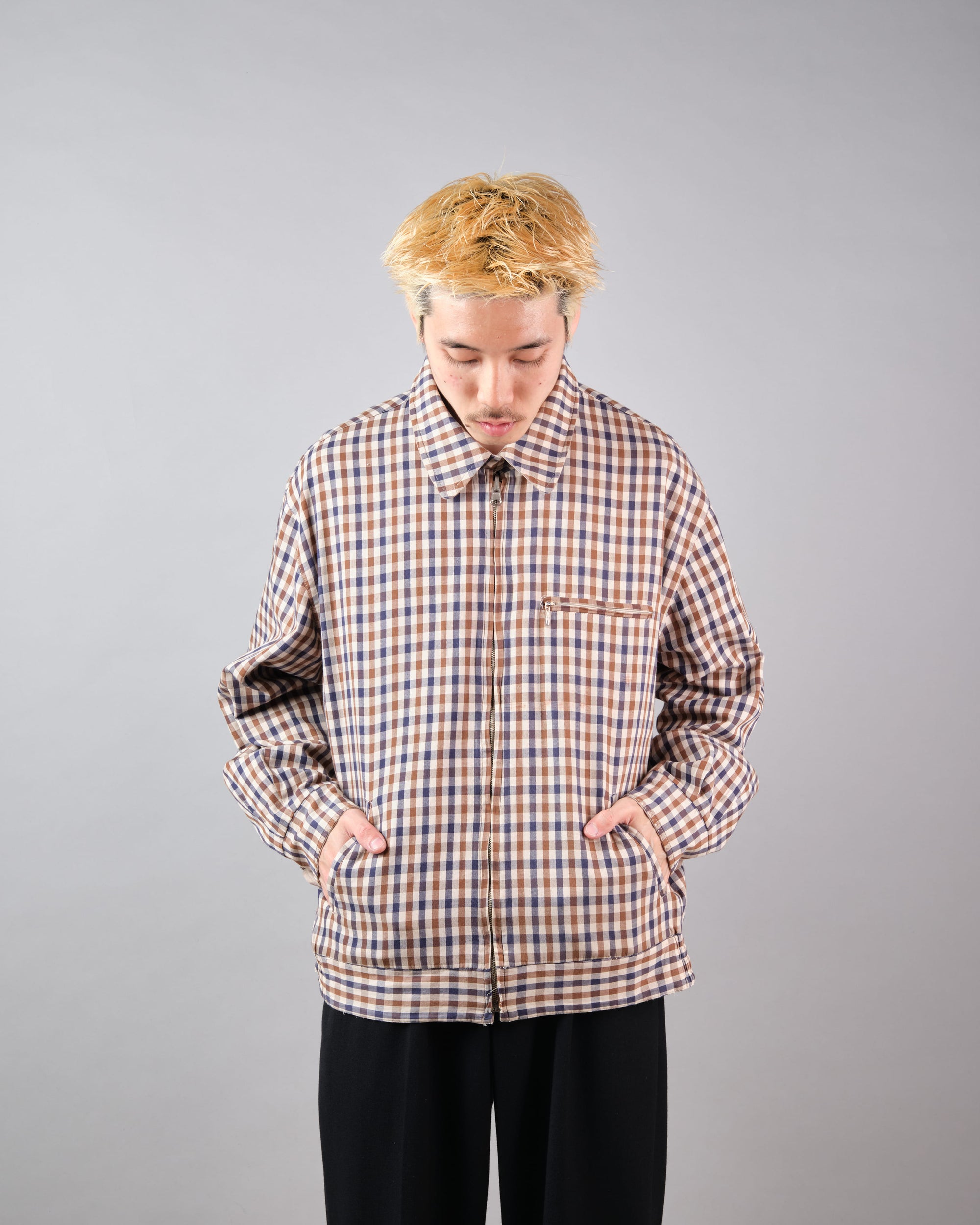 ［~00's］Old Aquascutum Club Check Reversible Harrington Jacket Size.M