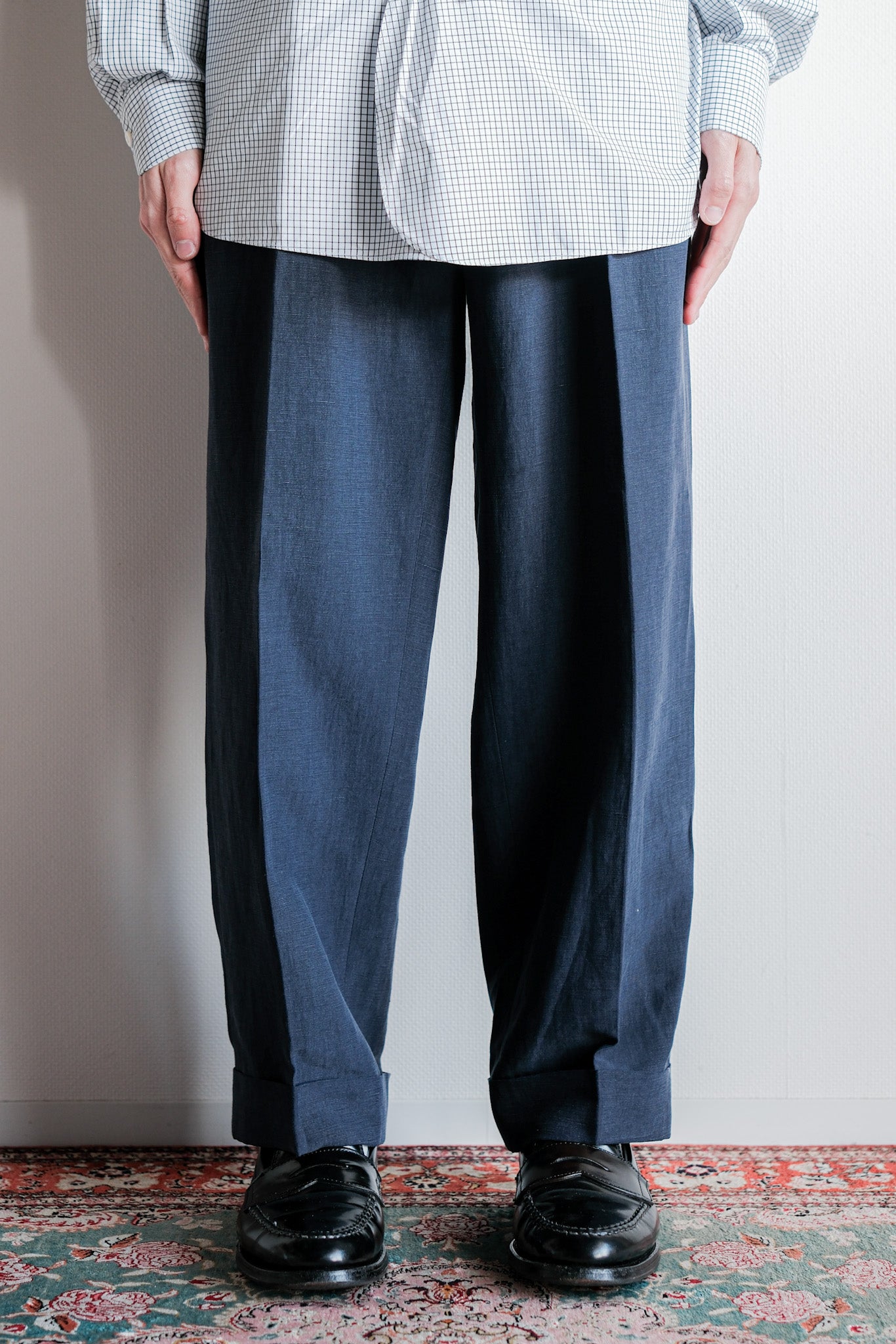 ［~00's］Old ARNYS PARIS In Tuck Turn Up Linen Silk Trousers Size.44