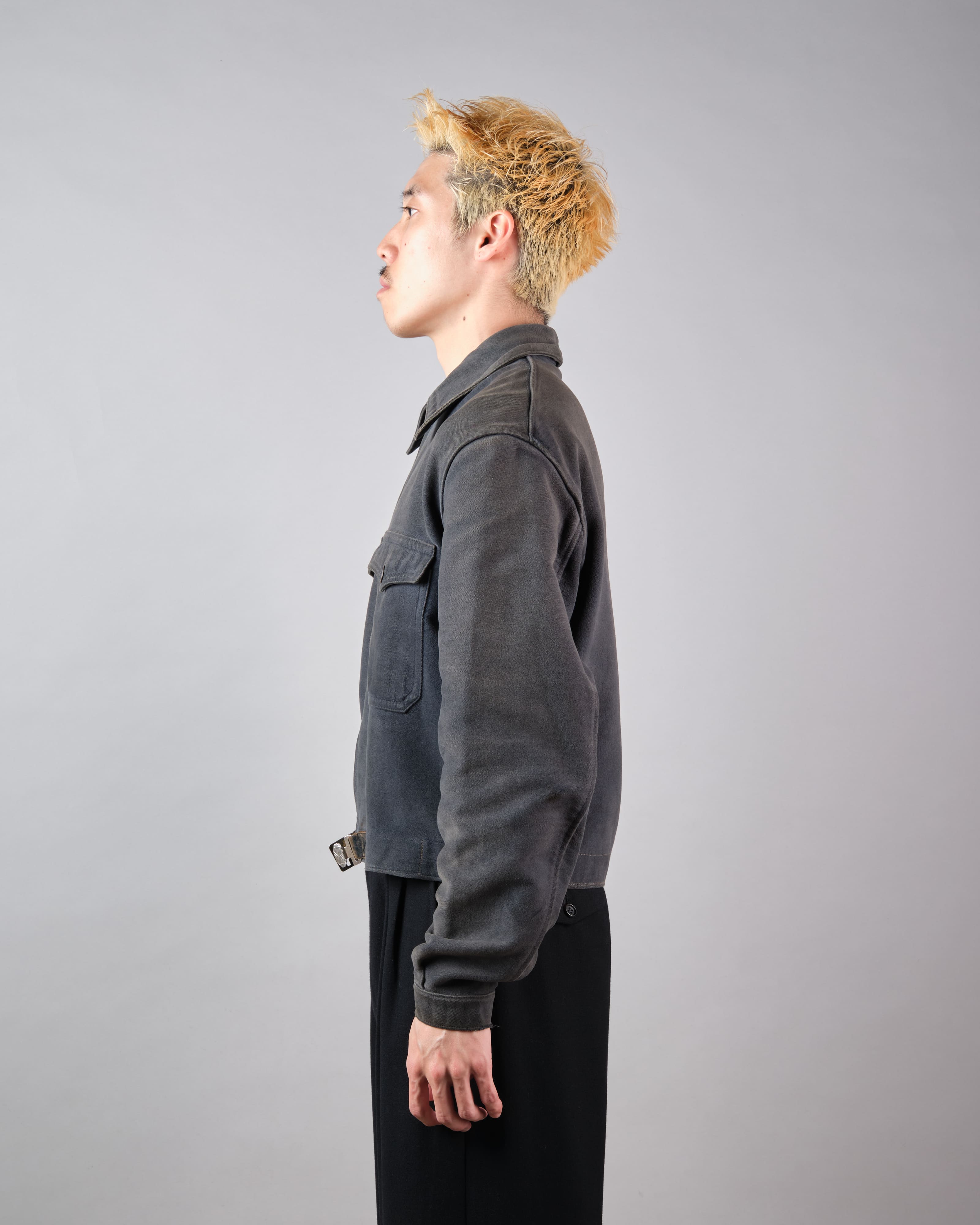 40's] French Vintage Dark Navy Peachskin Cyclist Jacket
