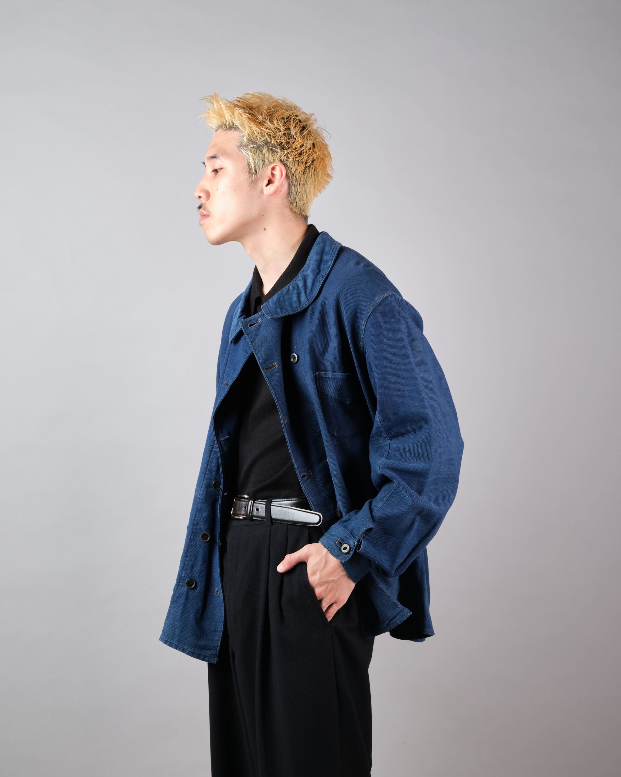 ［~30's］French Vintage Deep Blue Cotton Thin Twill Double Breasted Work Jacket "12 Buttons" "Homemade"
