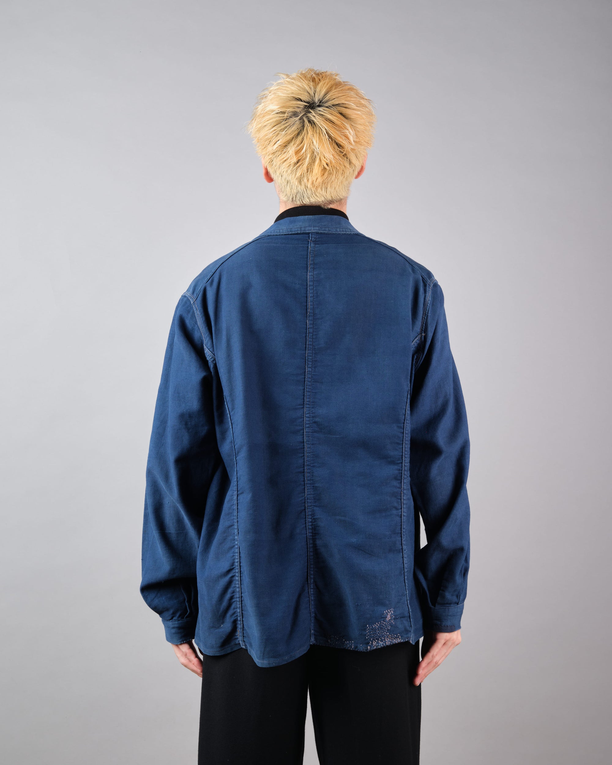 ［~30's］French Vintage Deep Blue Cotton Thin Twill Double Breasted Work Jacket "12 Buttons" "Homemade"