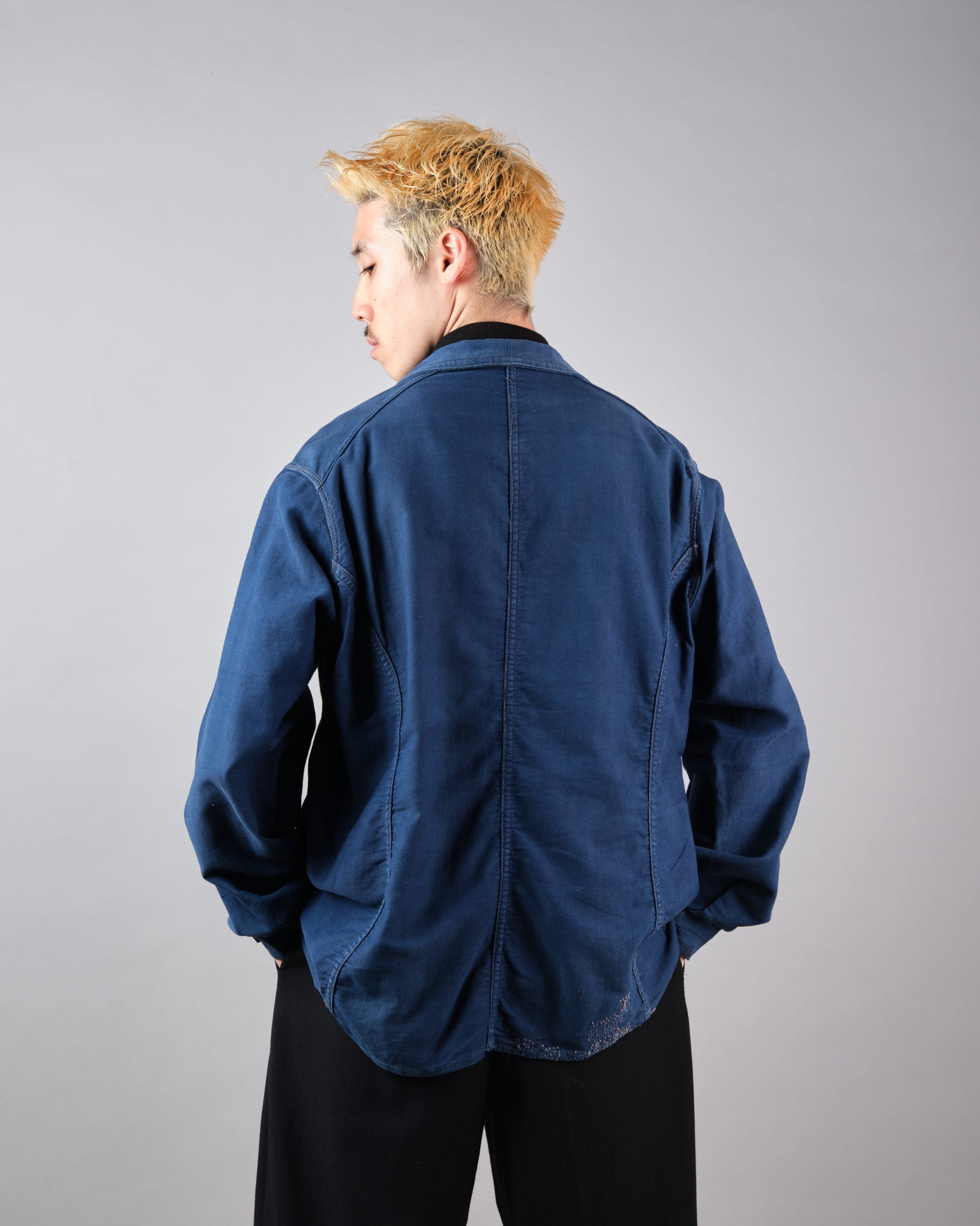 ［~30's］French Vintage Deep Blue Cotton Thin Twill Double Breasted Work Jacket "12 Buttons" "Homemade"