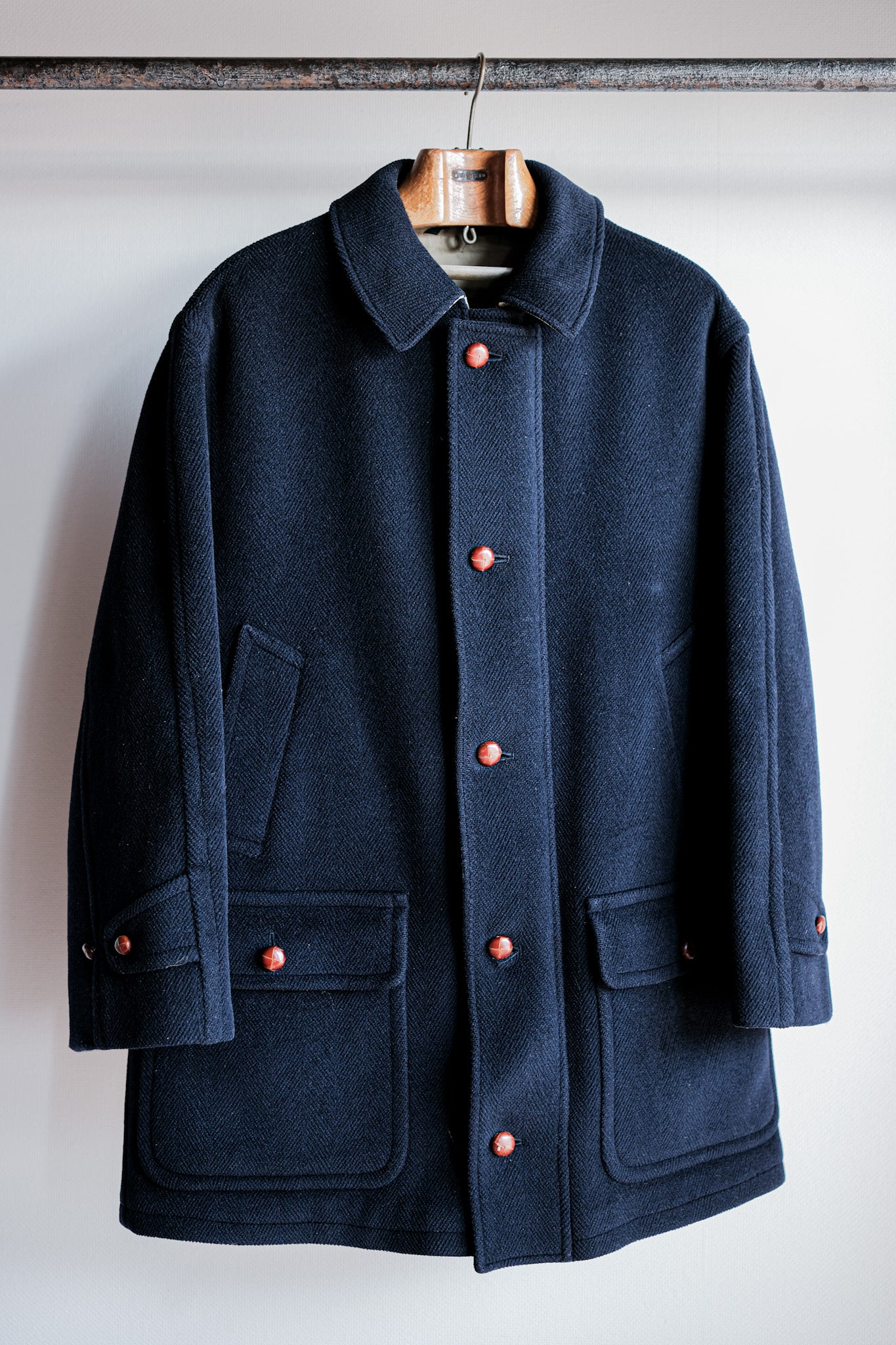 ［~90's］Old INVERTERE HBT Wool Jacket With Chin Strap Size.40 "Moorbrook"