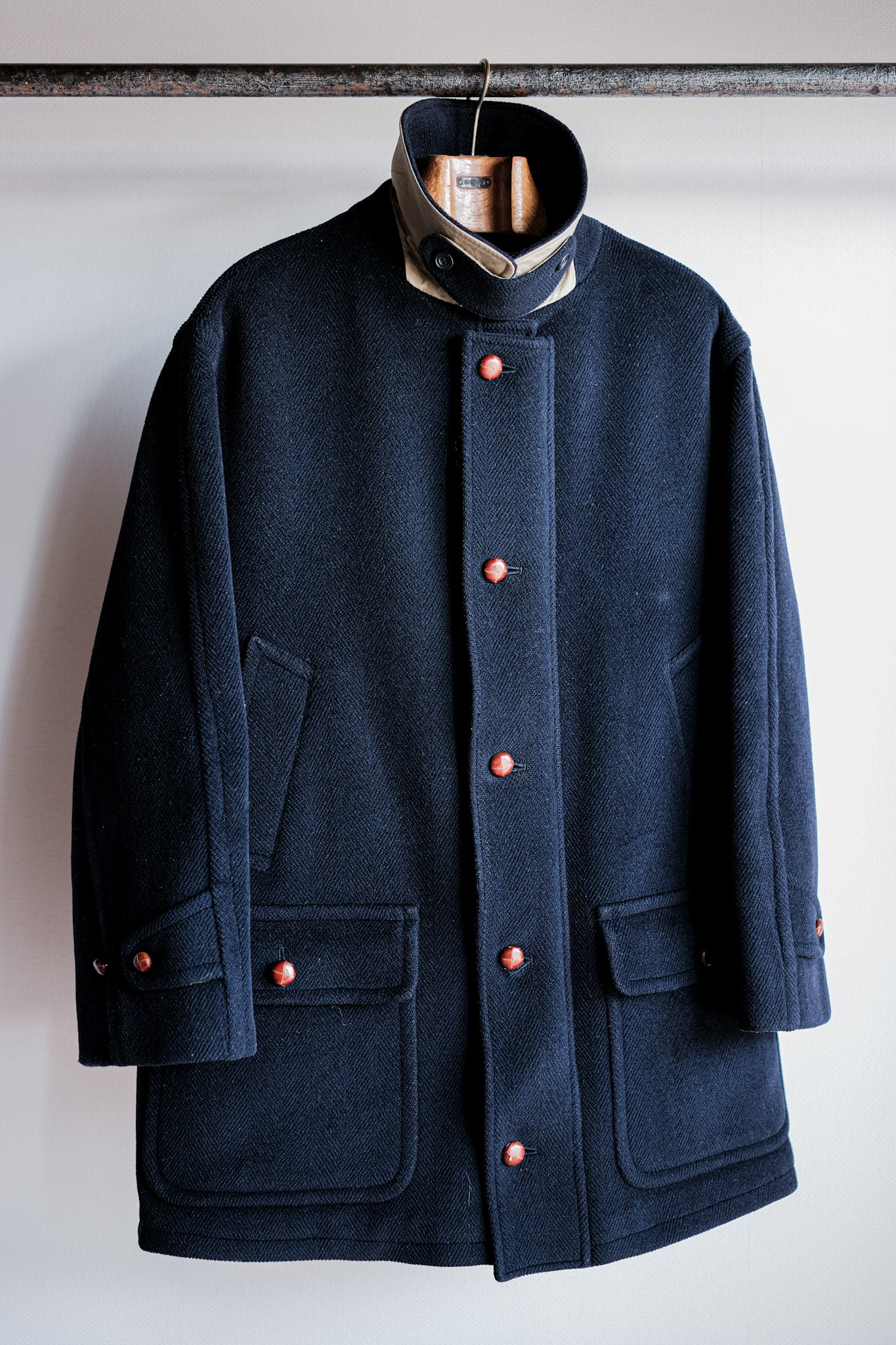 ［~90's］Old INVERTERE HBT Wool Jacket With Chin Strap Size.40 "Moorbrook"