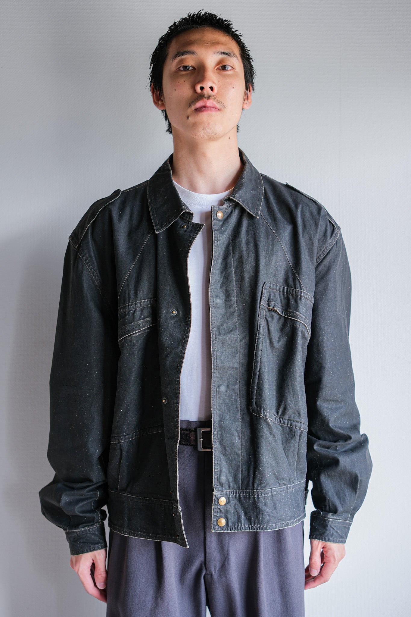 [~80's] Old EMPORIO ARMANI Black Cotton Linen Jacket