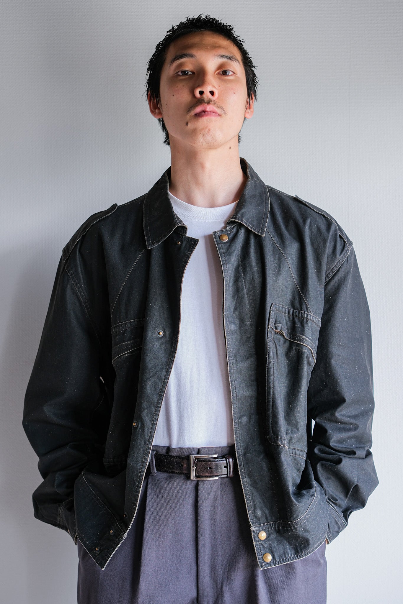 ［~80's］Old EMPORIO ARMANI Black Cotton Linen Jacket