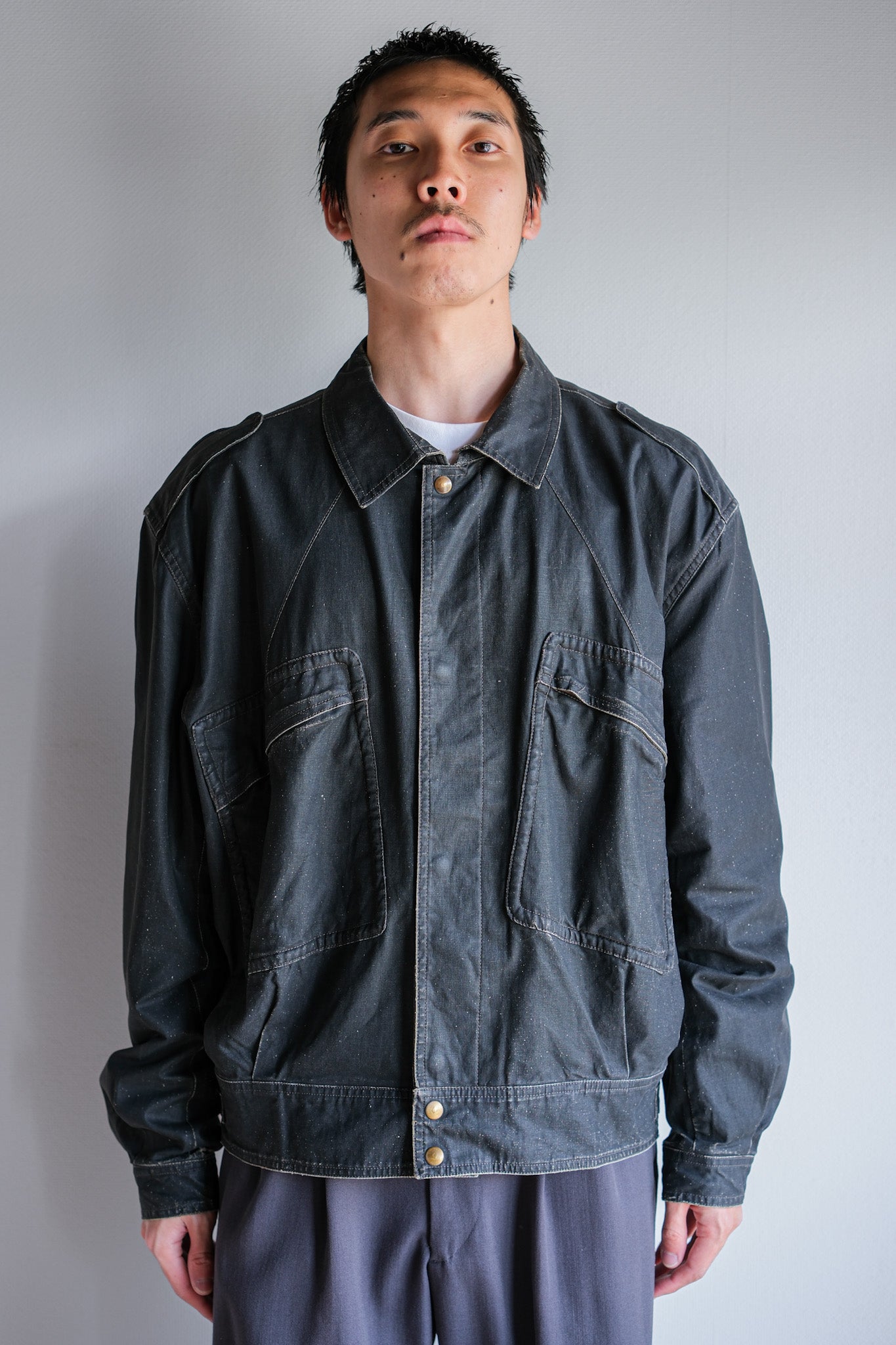 ［~80's］Old EMPORIO ARMANI Black Cotton Linen Jacket
