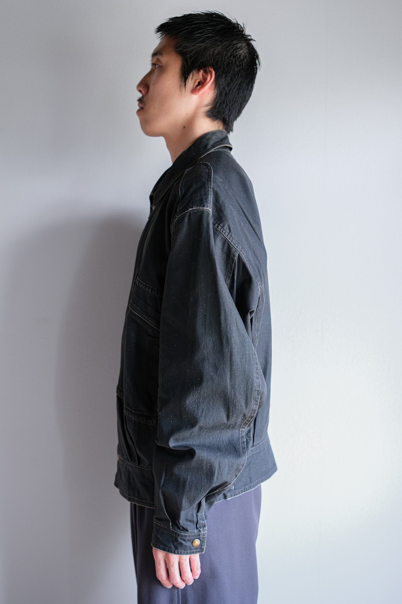 【~80's】Old EMPORIO ARMANI Black Cotton Linen Jacket