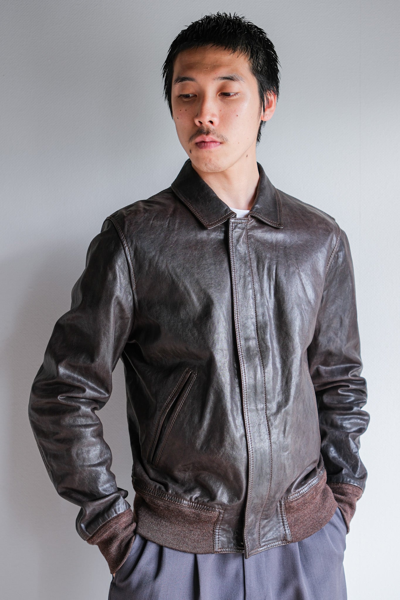 ［~2010's］Old PRADA LINEA ROSSA Brown Leather Blouson Size.48 "PRADA SPORT"