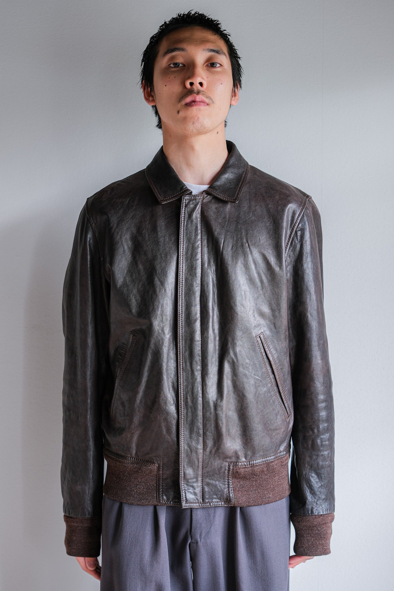 [~2010's] Old PRADA LINEA ROSSA Brown Leather Blouson Size.48 "PRADA SPORT"