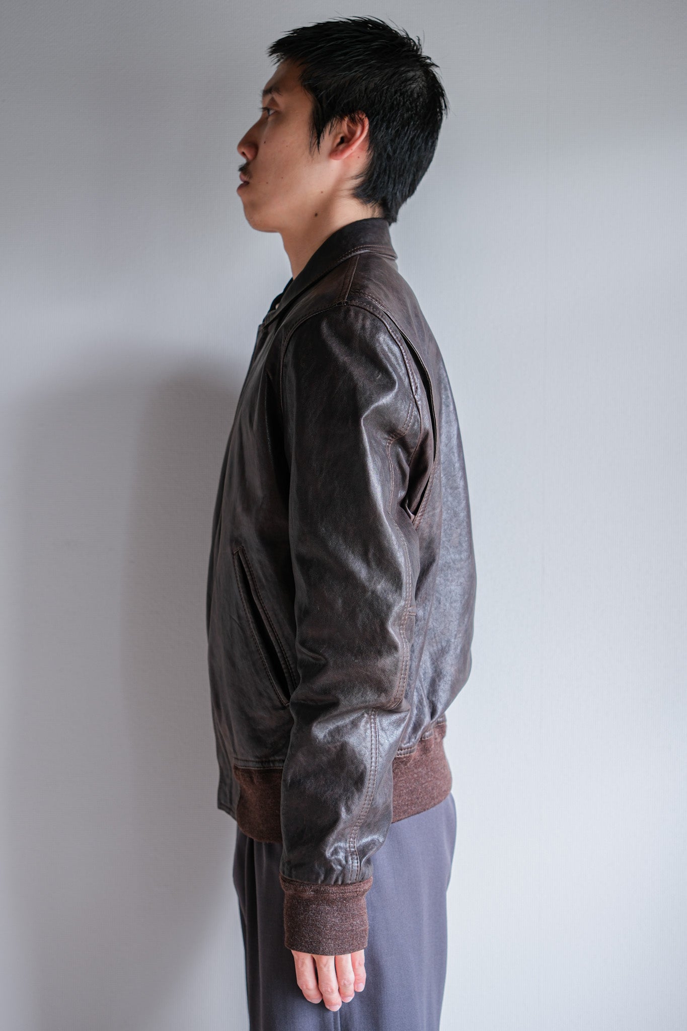 [~2010's] Old PRADA LINEA ROSSA Brown Leather Blouson Size.48 "PRADA SPORT"