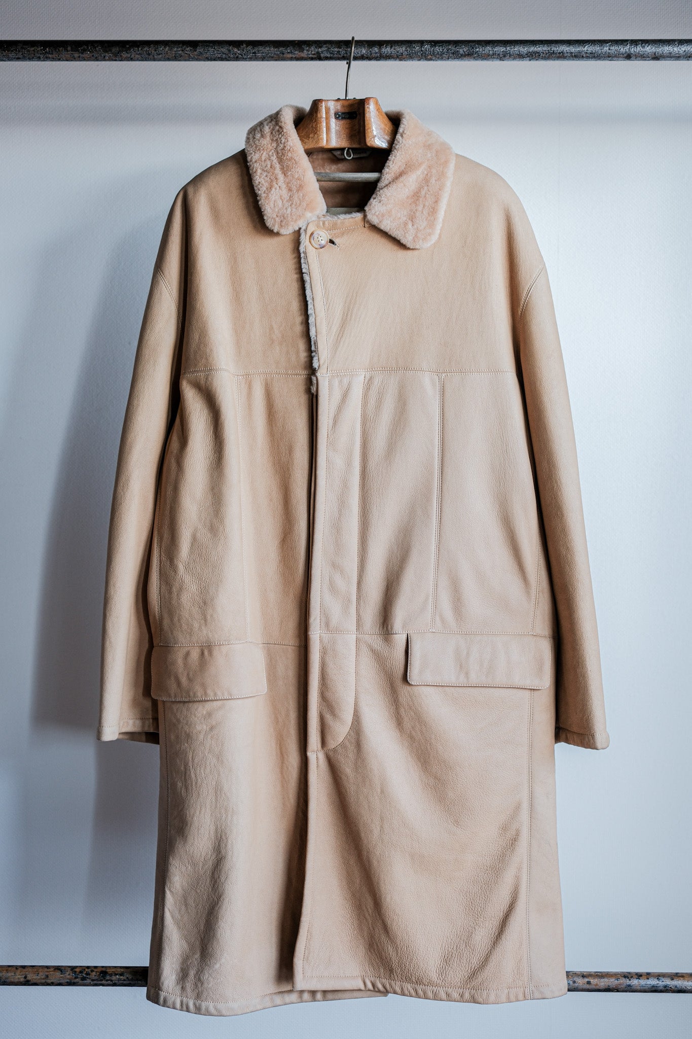 ［~90's］Old SERAPHIN Raglan Sleeve Mouton Leather Coat Size.52