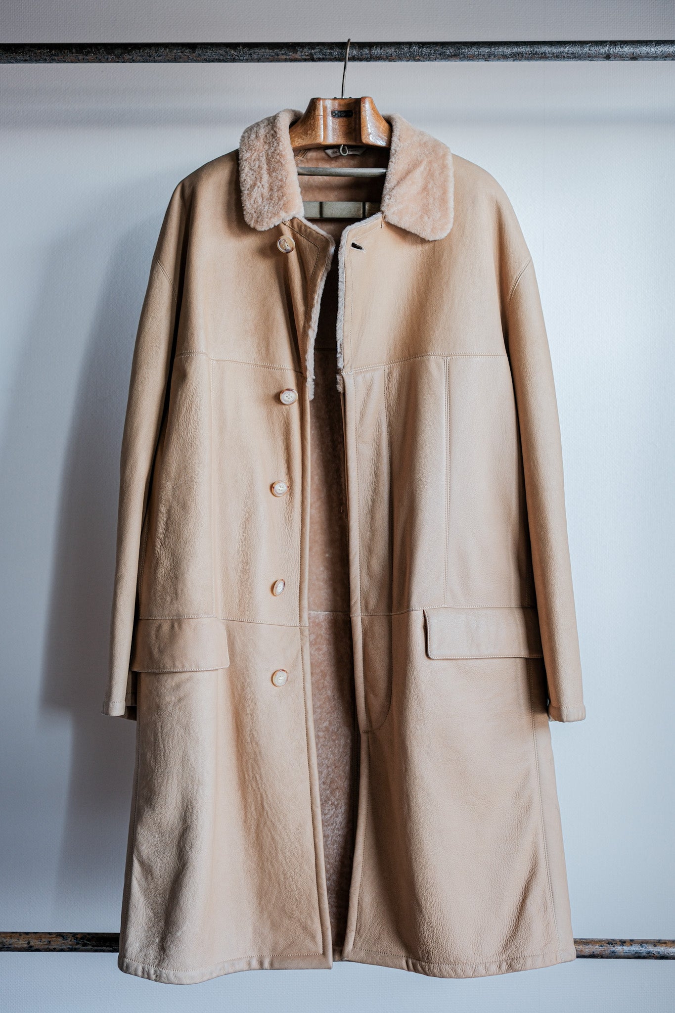 ［~90's］Old SERAPHIN Raglan Sleeve Mouton Leather Coat Size.52