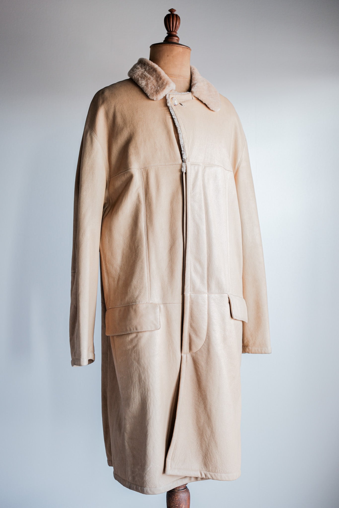 ［~90's］Old SERAPHIN Raglan Sleeve Mouton Leather Coat Size.52