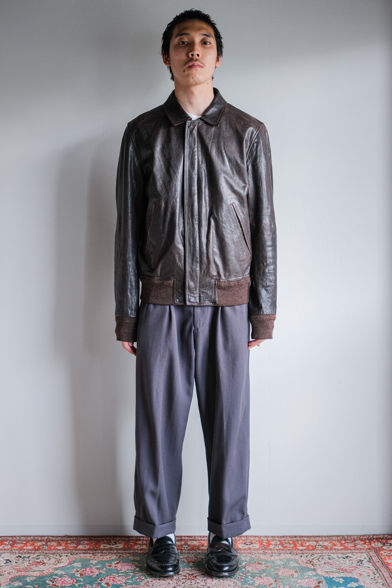 [~2010's] Old PRADA LINEA ROSSA Brown Leather Blouson Size.48 "PRADA SPORT"