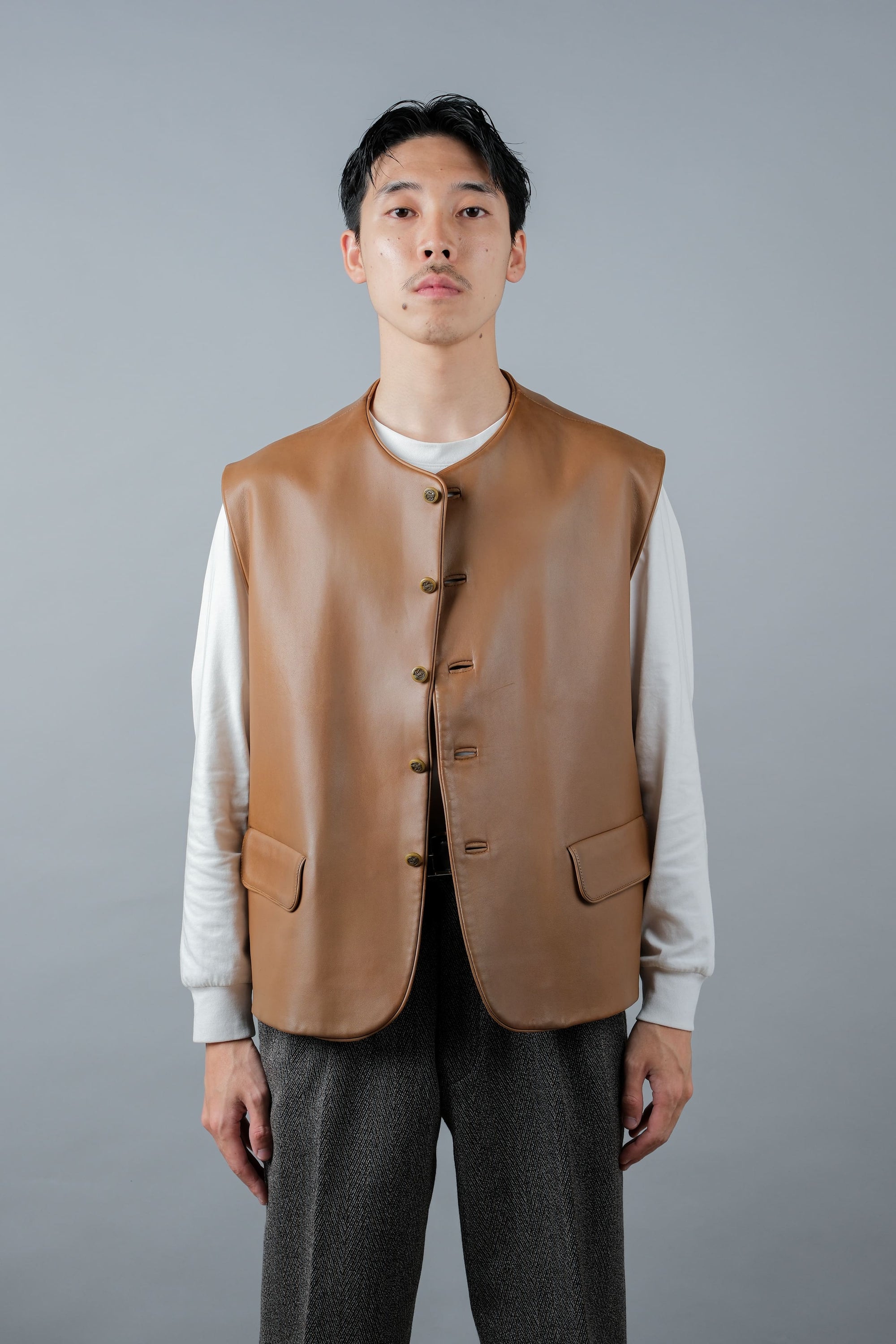 ［~00's］Old ARNYS PARIS Lambskin Leather Gilet Size.54 "Bordé"