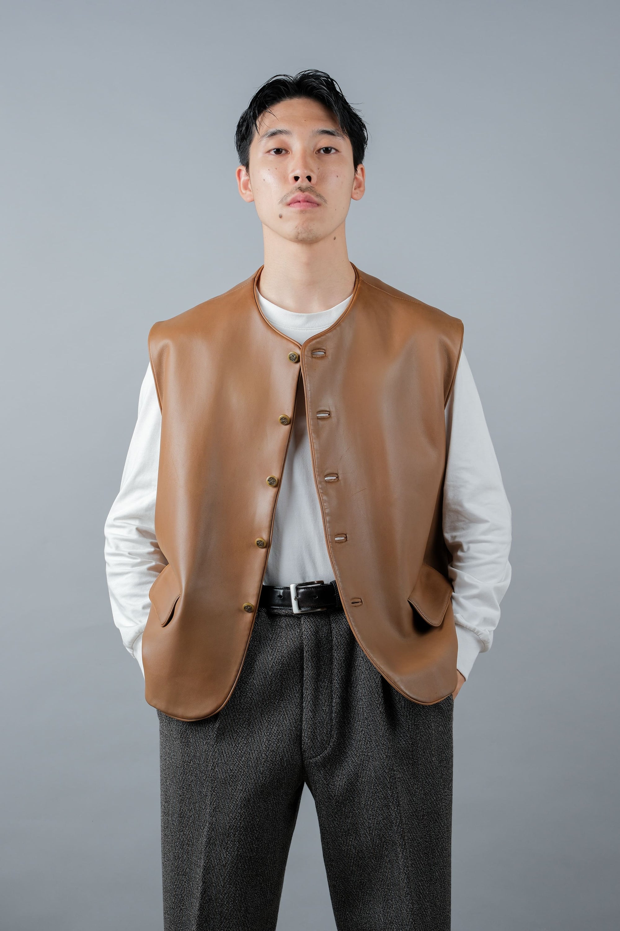 ［~00's］Old ARNYS PARIS Lambskin Leather Gilet Size.54 "Bordé"