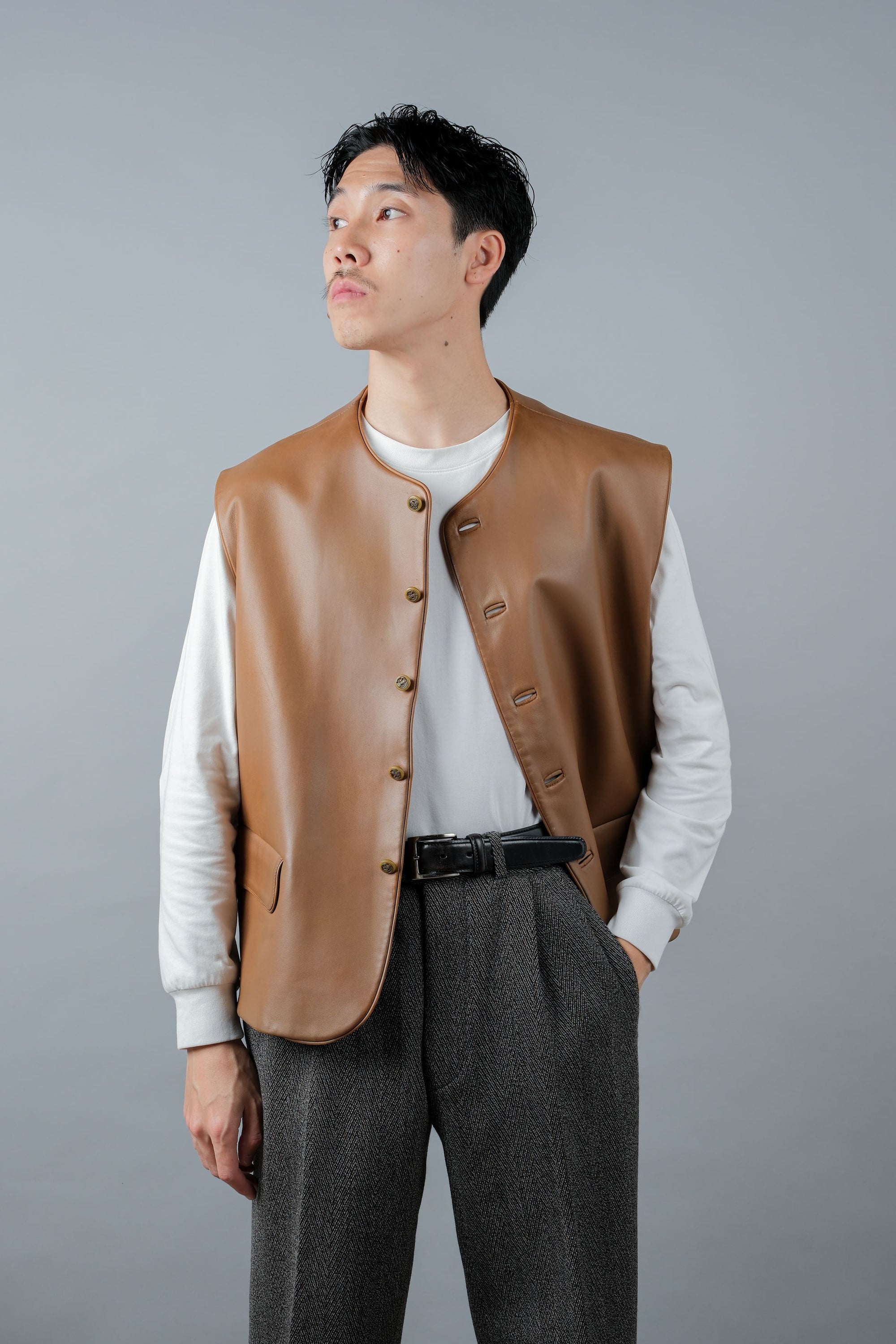 ［~00's］Old ARNYS PARIS Lambskin Leather Gilet Size.54 "Bordé"