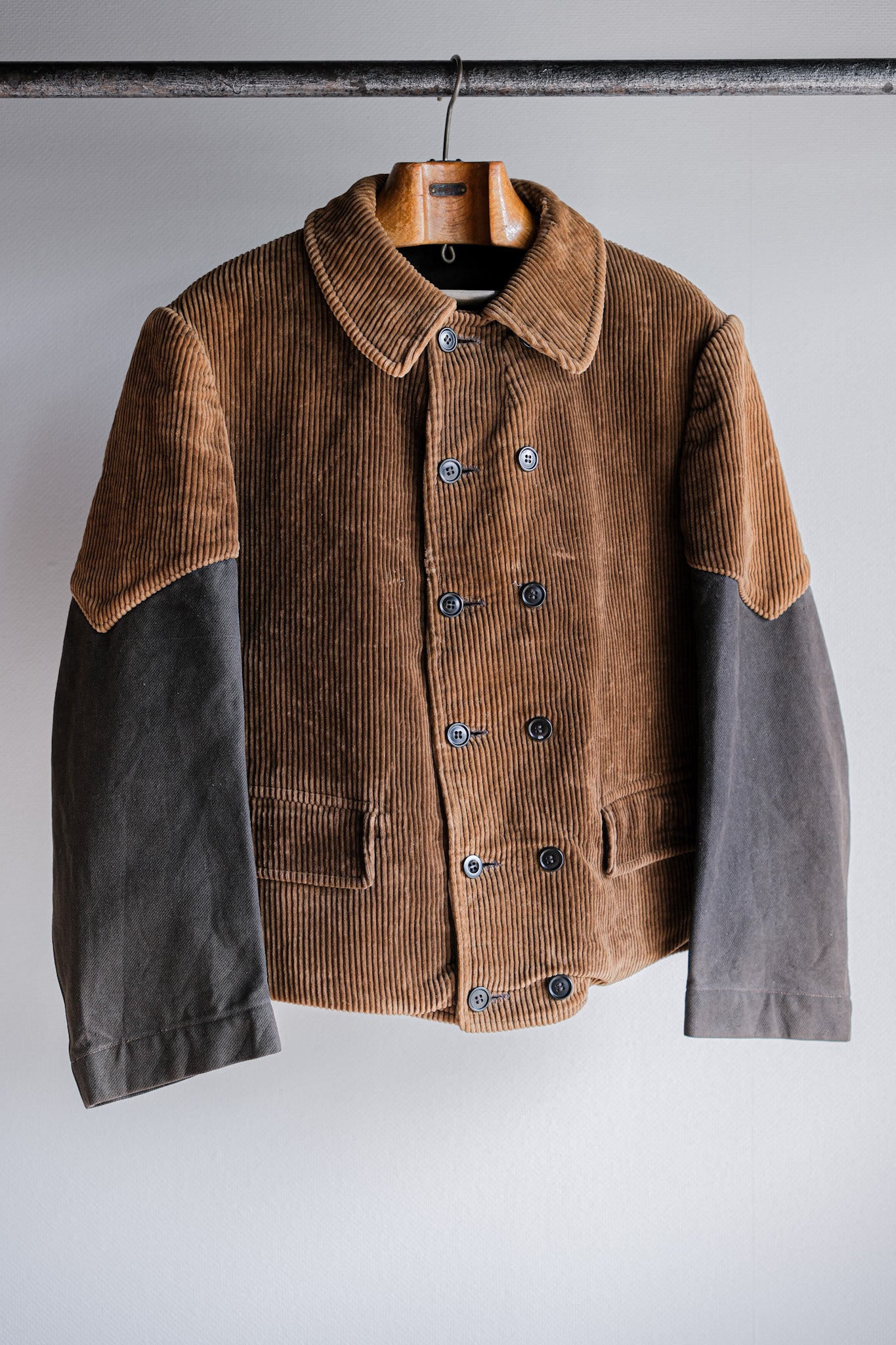 【~50's】Belgium Vintage Brown Corduroy Double Breasted Work Jacket