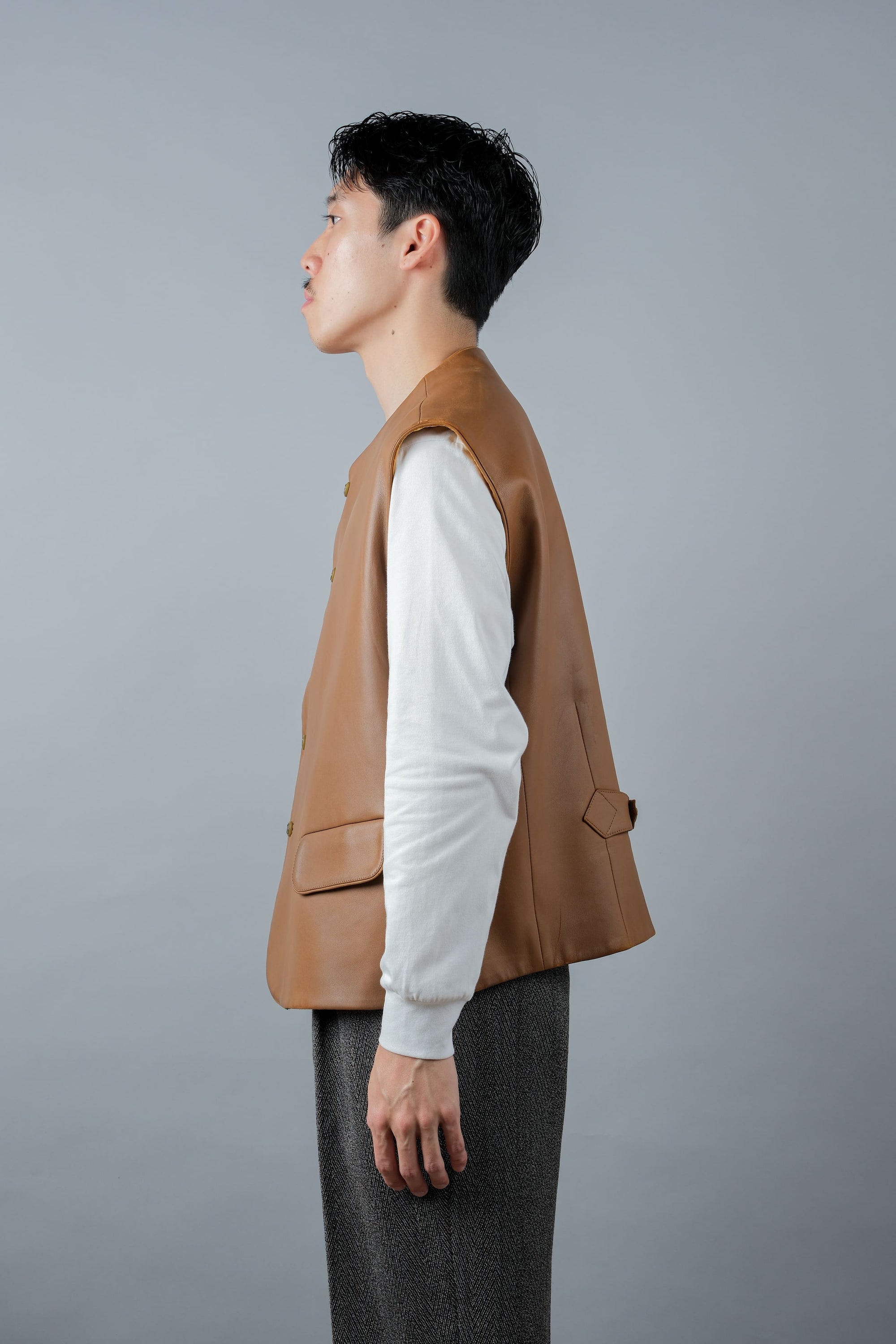 ［~00's］Old ARNYS PARIS Lambskin Leather Gilet Size.54 "Bordé"