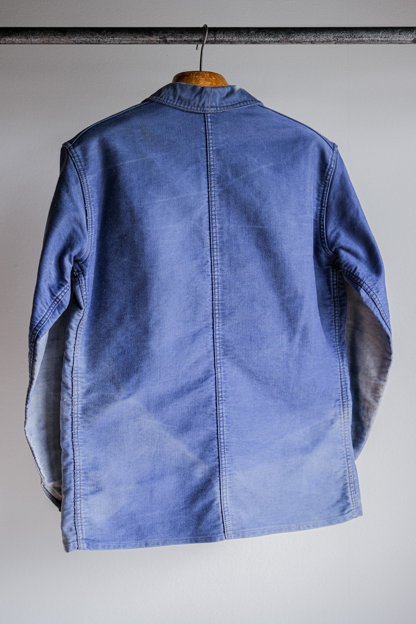 [~ 40's] Jacket de travail de moleskin bleu vintage français "Crazy Fade"