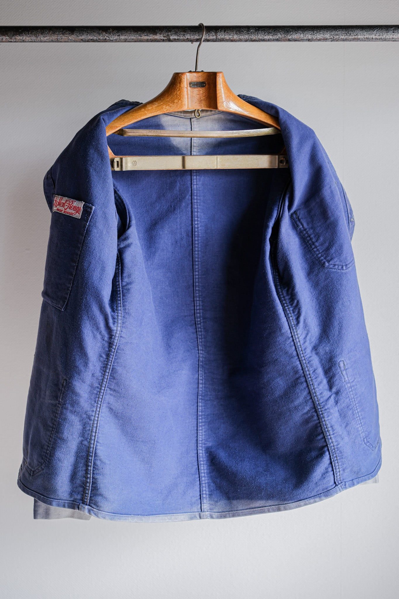 [~ 40's] French Vintage Blue Moleskin Work Jacket "Crazy Fade"