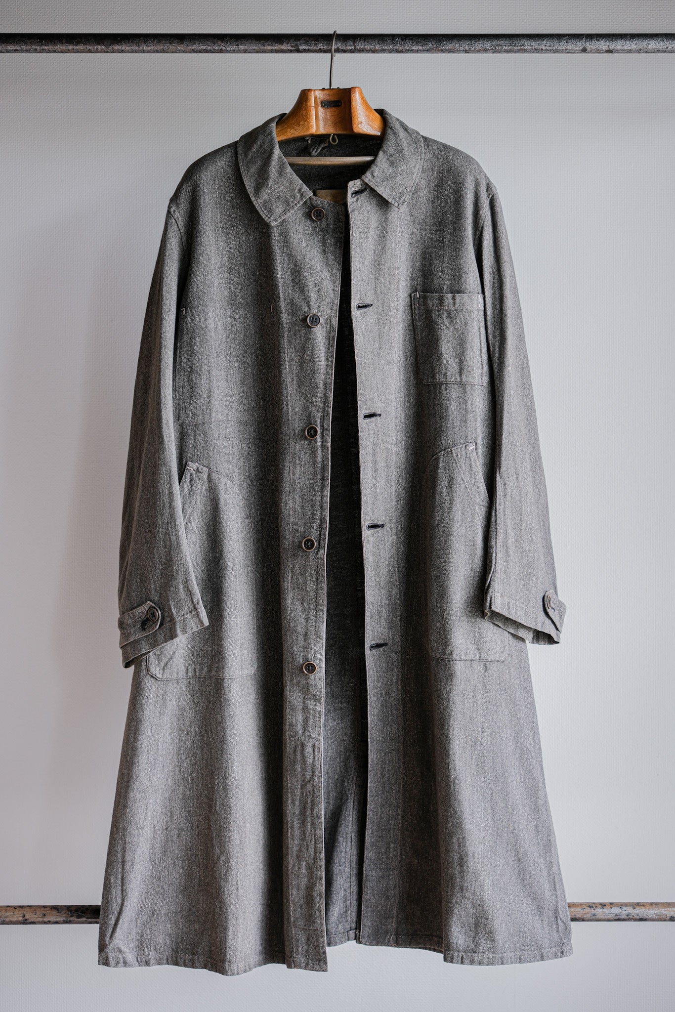 ［~30's］French Vintage Salt & Pepper Cotton Twill Work Coat