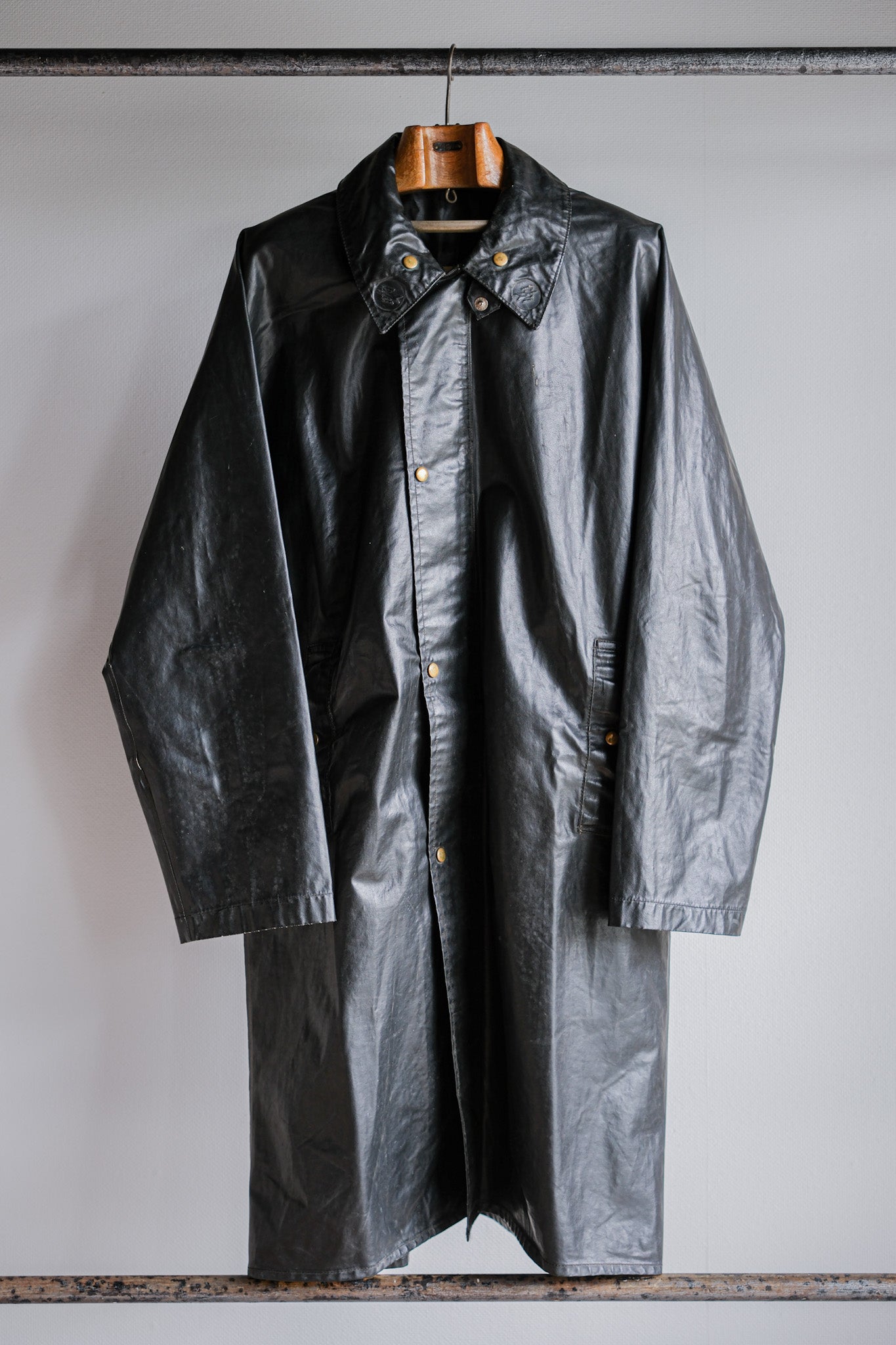 【~60's】French Vintage Raglan Sleeve Waterproof Rain Coat With Chin Strap "PTT"