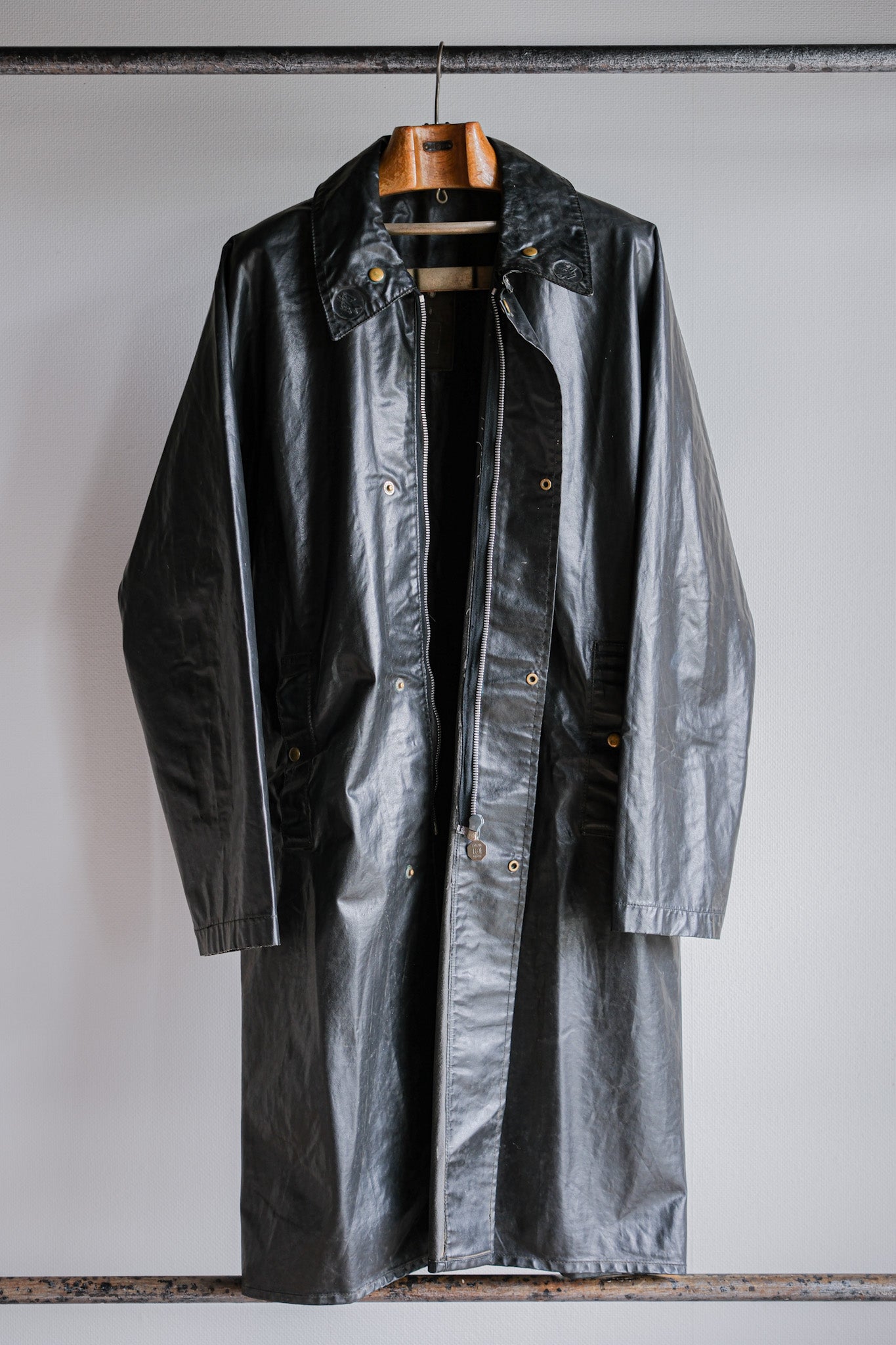 【~60's】French Vintage Raglan Sleeve Waterproof Rain Coat With Chin Strap "PTT"
