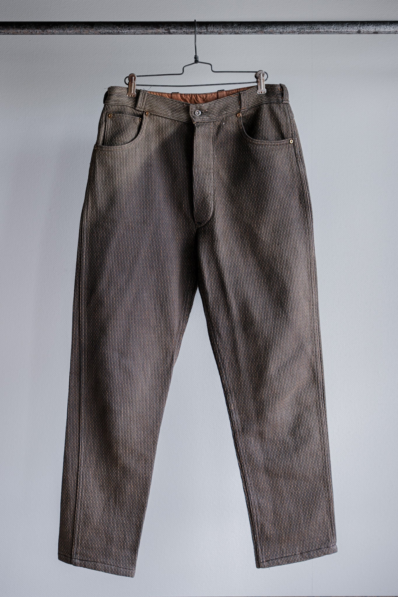 【~50’s】French Vintage Mixed Cotton Pique Work Pants Size.44-76 "Unusual Fabric" "Le Mont St. Michel"