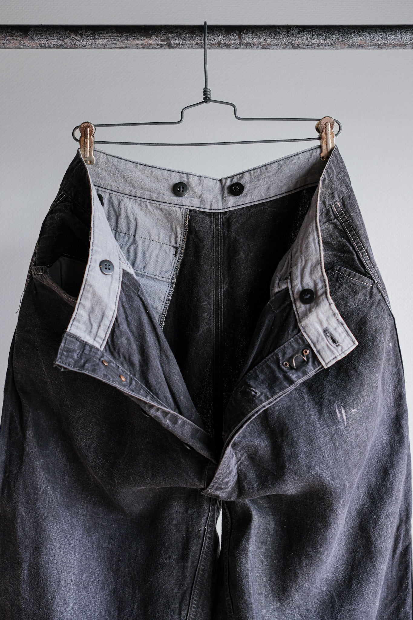 [〜50年代]法國復古黑色亞麻馬奎尼頓褲子的尺寸。44“ au molinel”