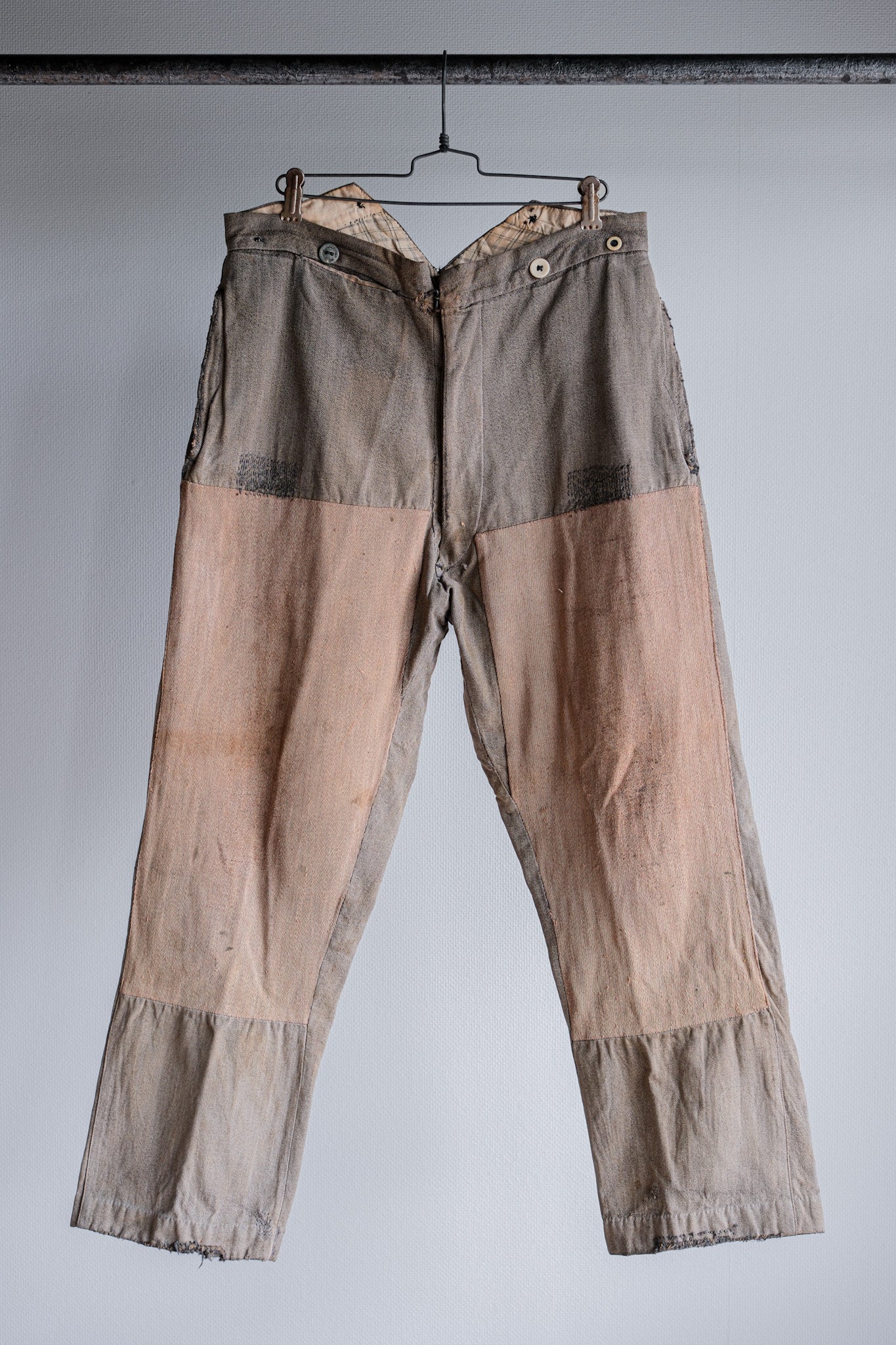 ［~10's］French Antique Brown Salt & Pepper Cotton Twill Work Pants "Patchwork"