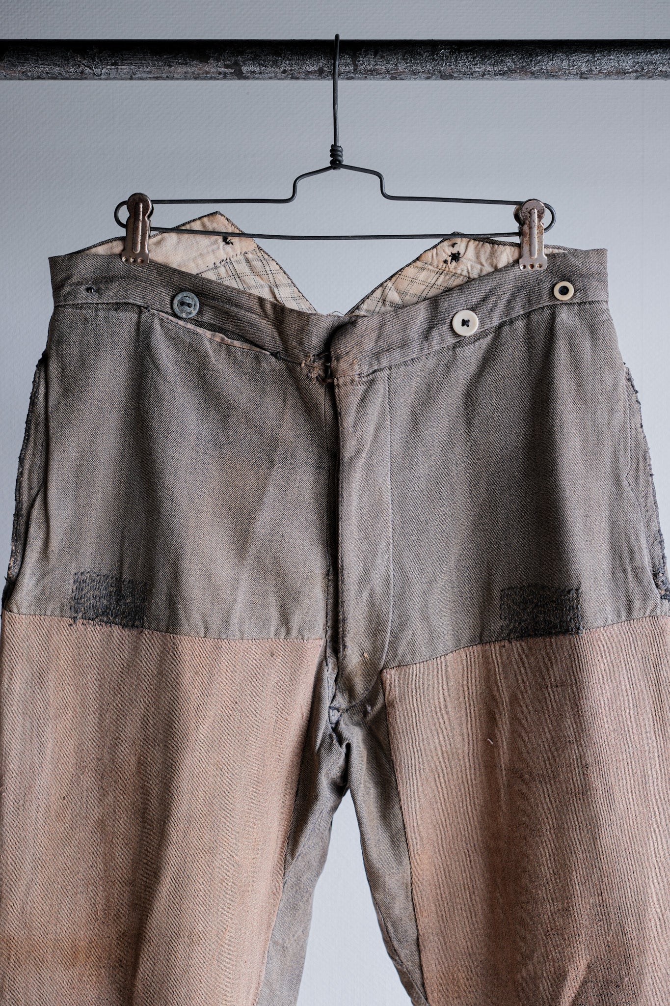 ［~10's］French Antique Brown Salt & Pepper Cotton Twill Work Pants "Patchwork"