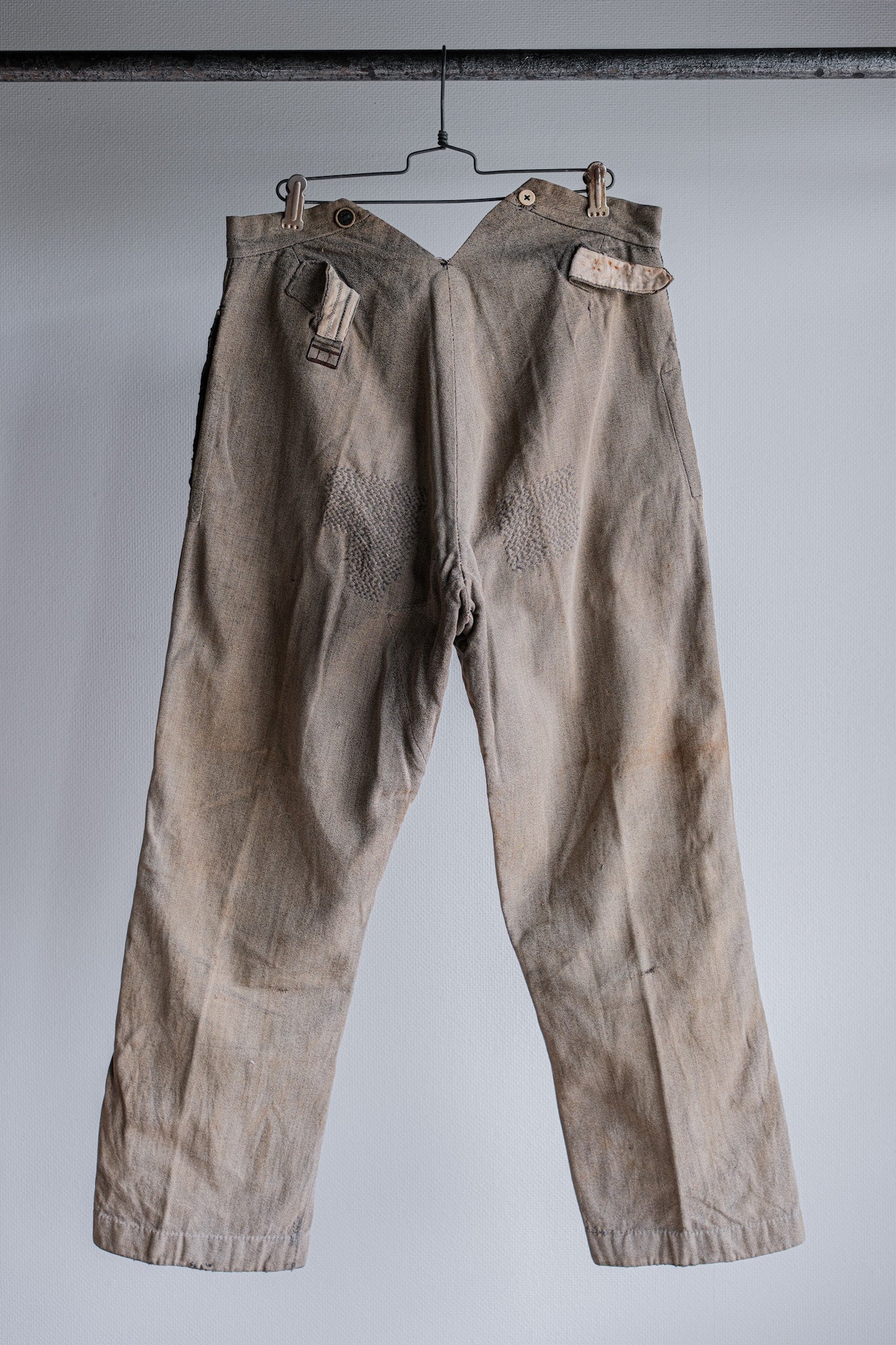 [〜10]法國古董棕色鹽和胡椒棉斜紋斜紋褲褲子“拼布”