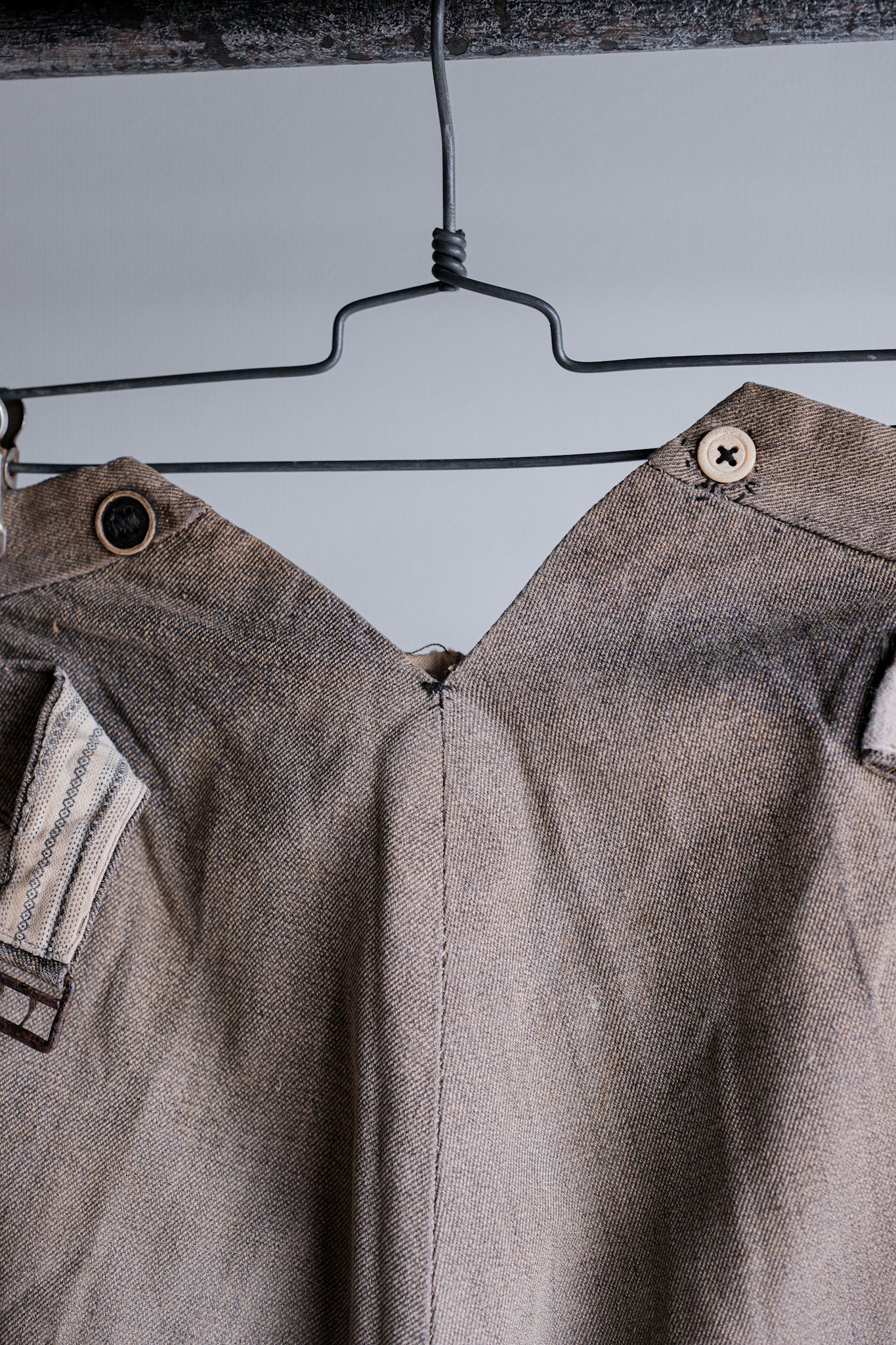 ［~10's］French Antique Brown Salt & Pepper Cotton Twill Work Pants "Patchwork"