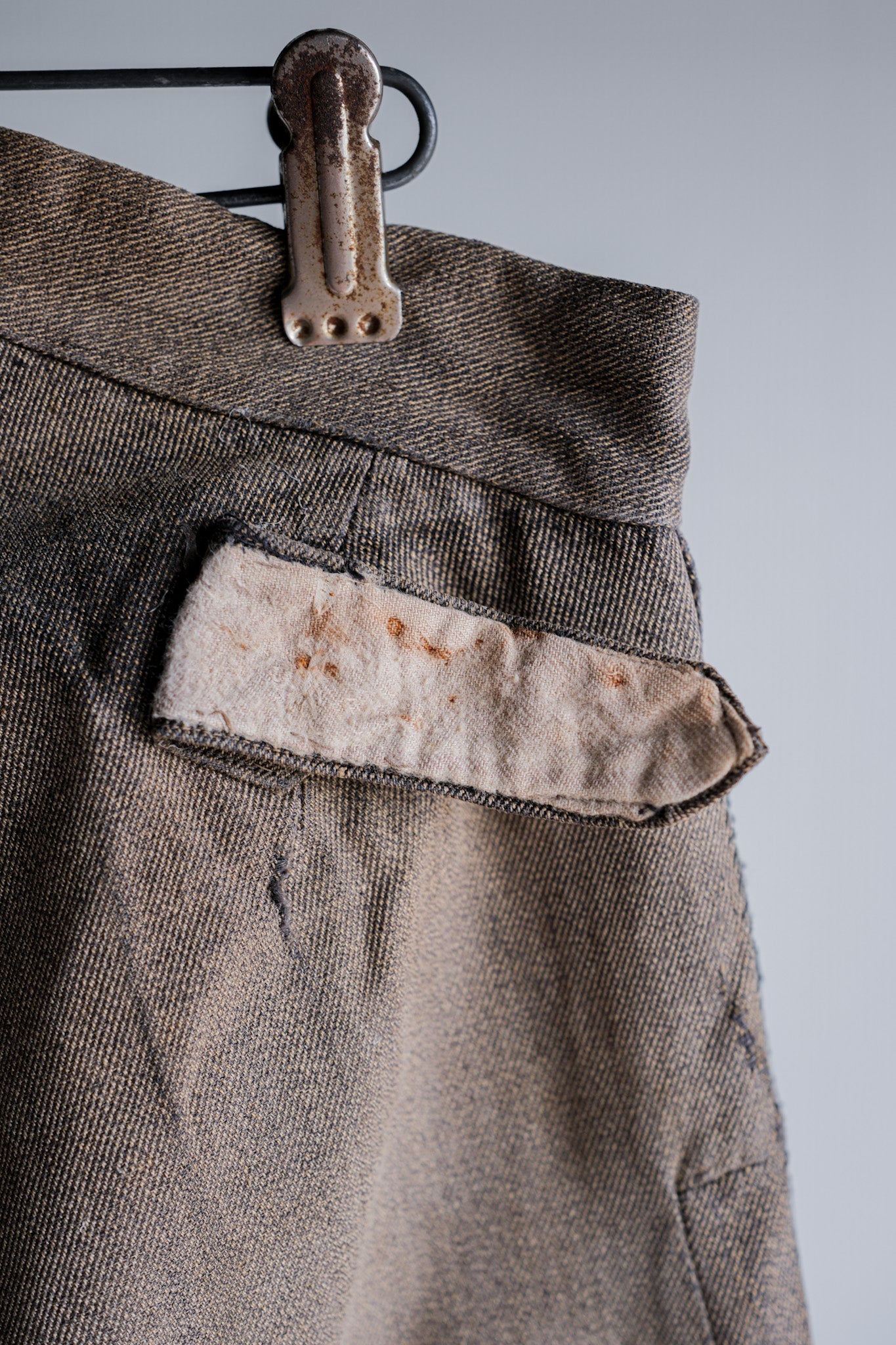 [〜10]法國古董棕色鹽和胡椒棉斜紋斜紋褲褲子“拼布”