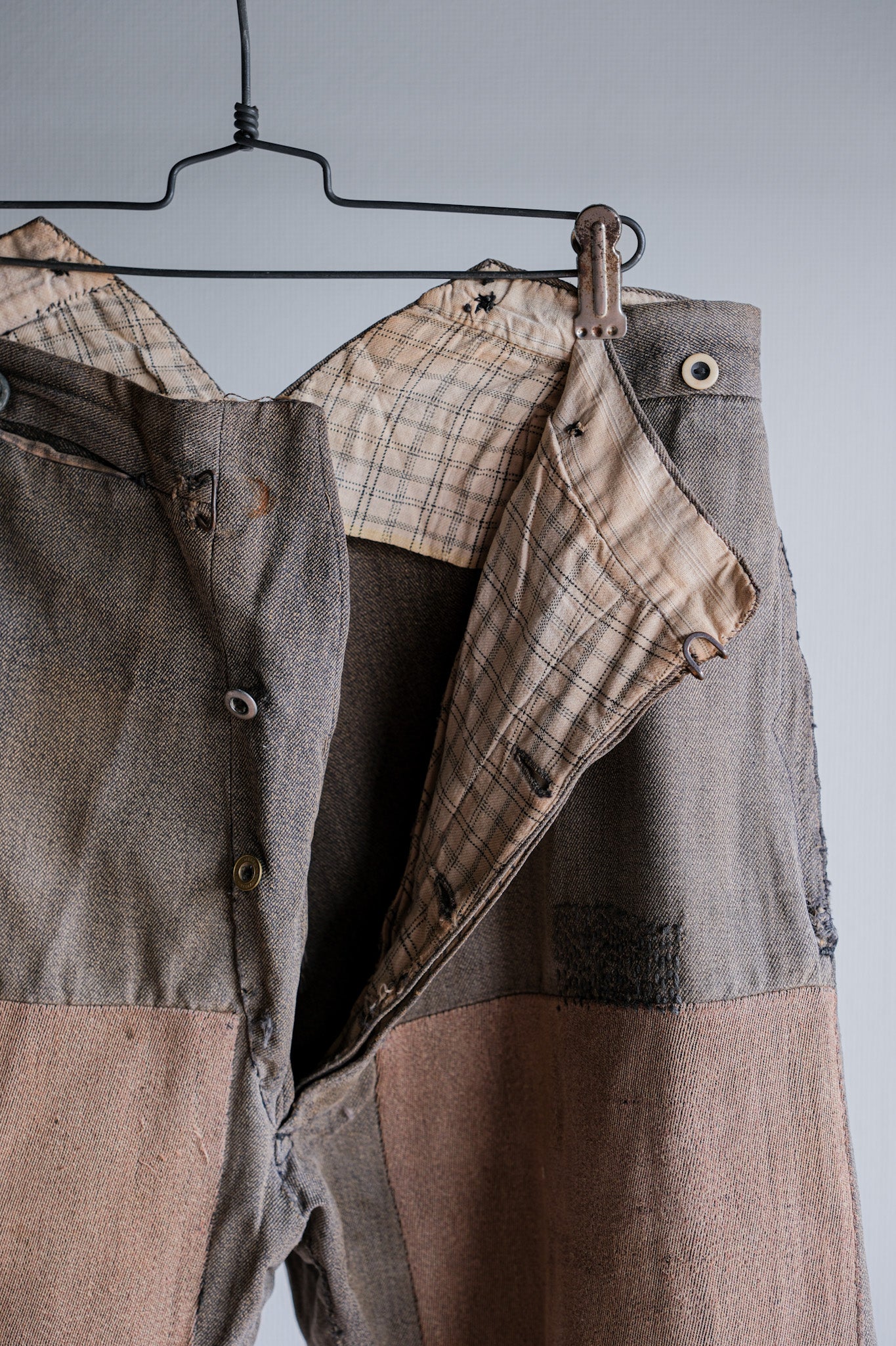 ［~10's］French Antique Brown Salt & Pepper Cotton Twill Work Pants "Patchwork"